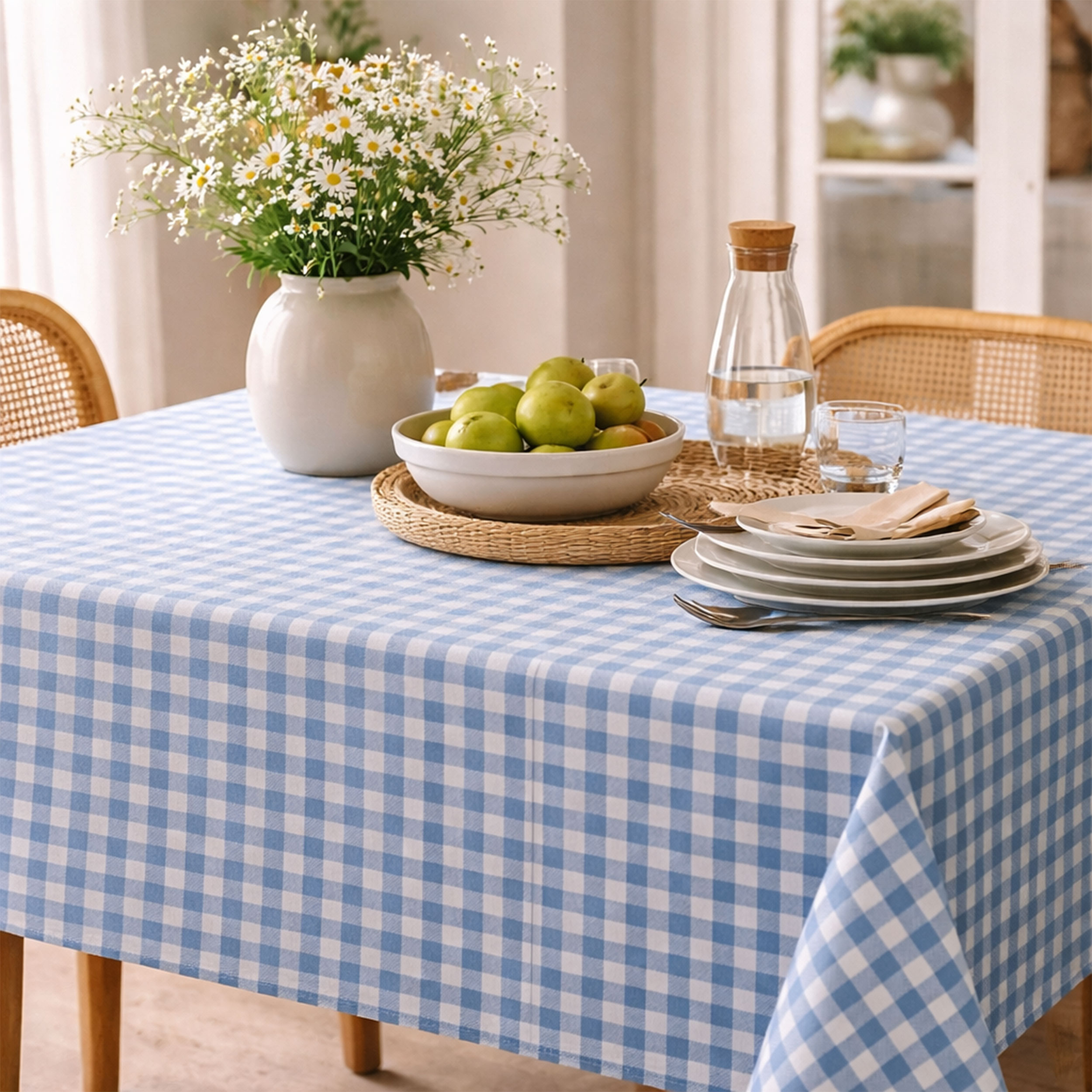 Washed Cotton Yarn Dyed Blue Checks Image