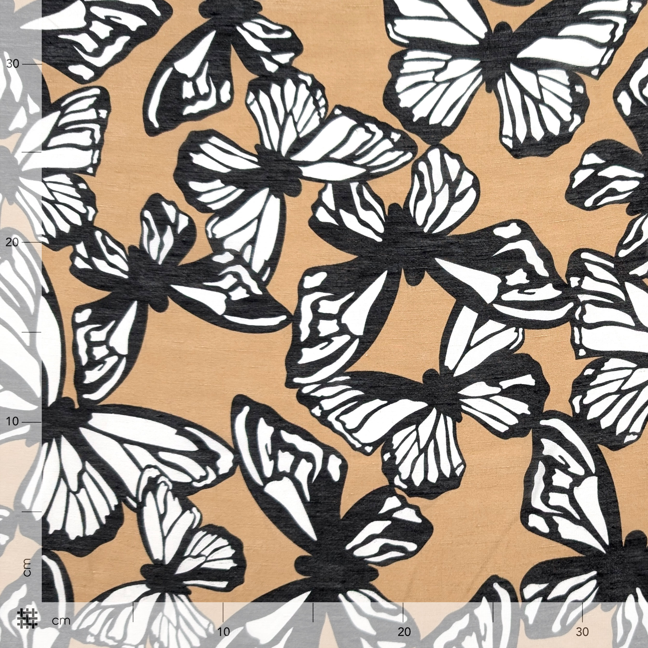 Viscose Silk Linen with Black and White Butterflies Image