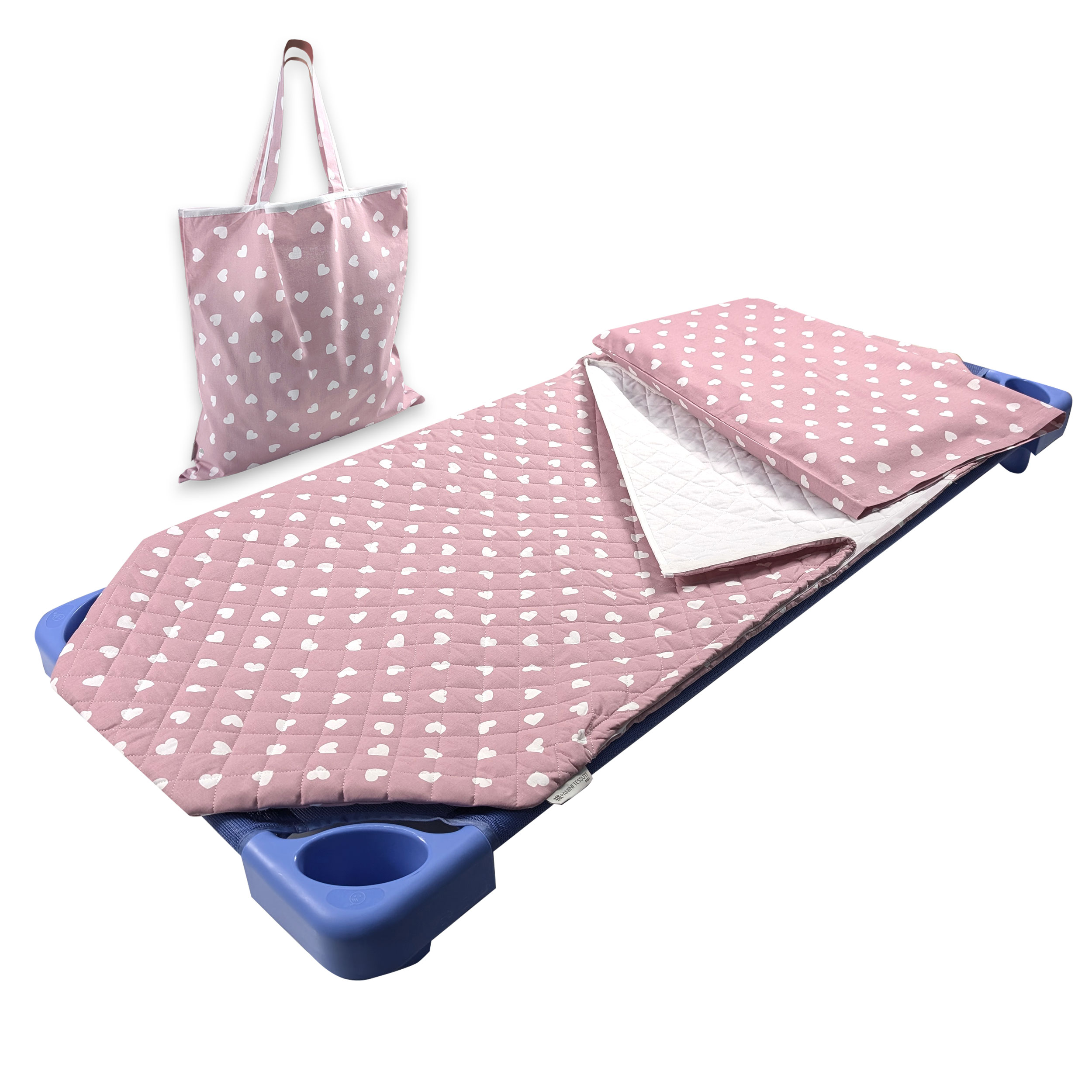 Shaped Sleeping Bag for Brandy White Hearts with Antique Pink Background Image