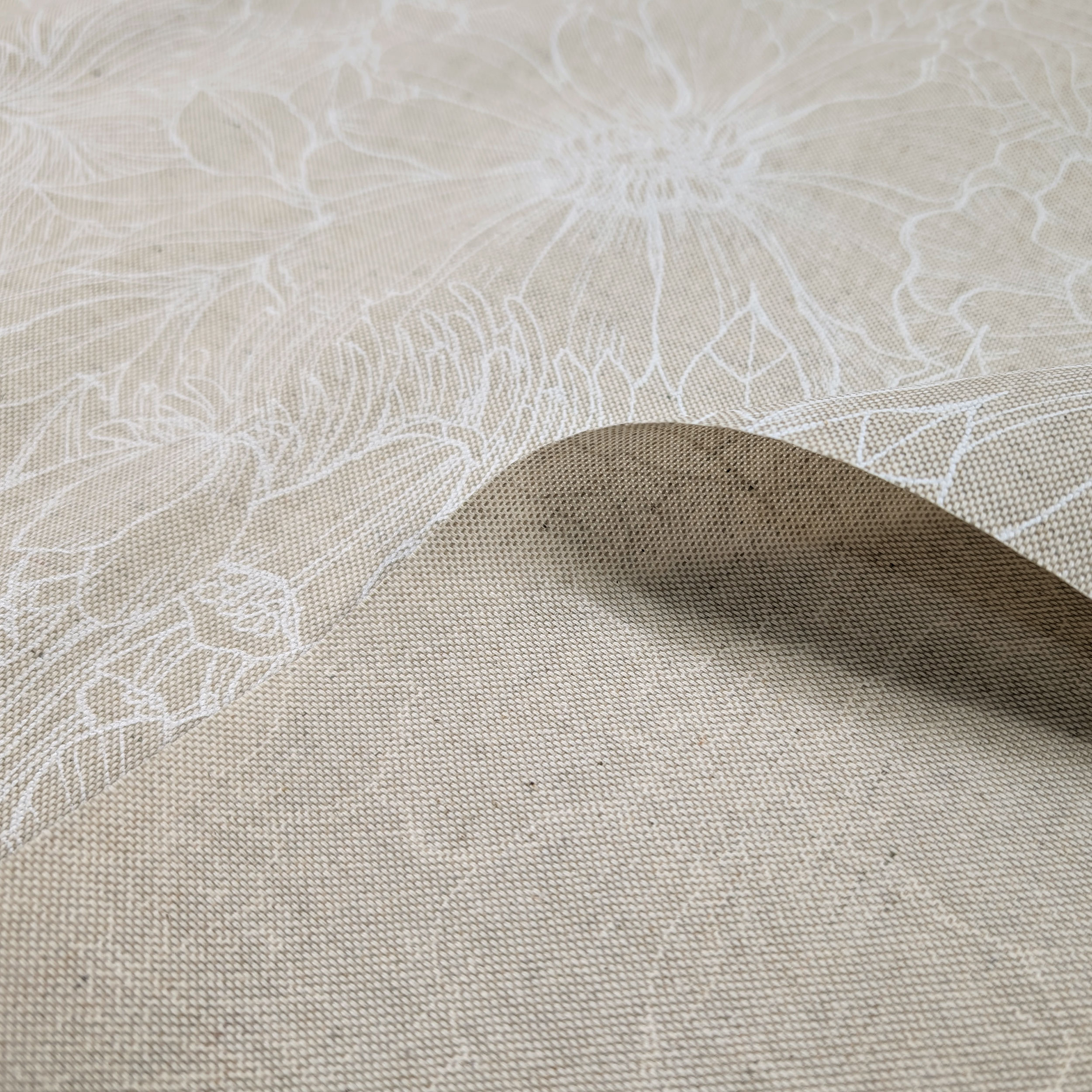 Fabric for Resin Tablecloth Modern White Flowers Image