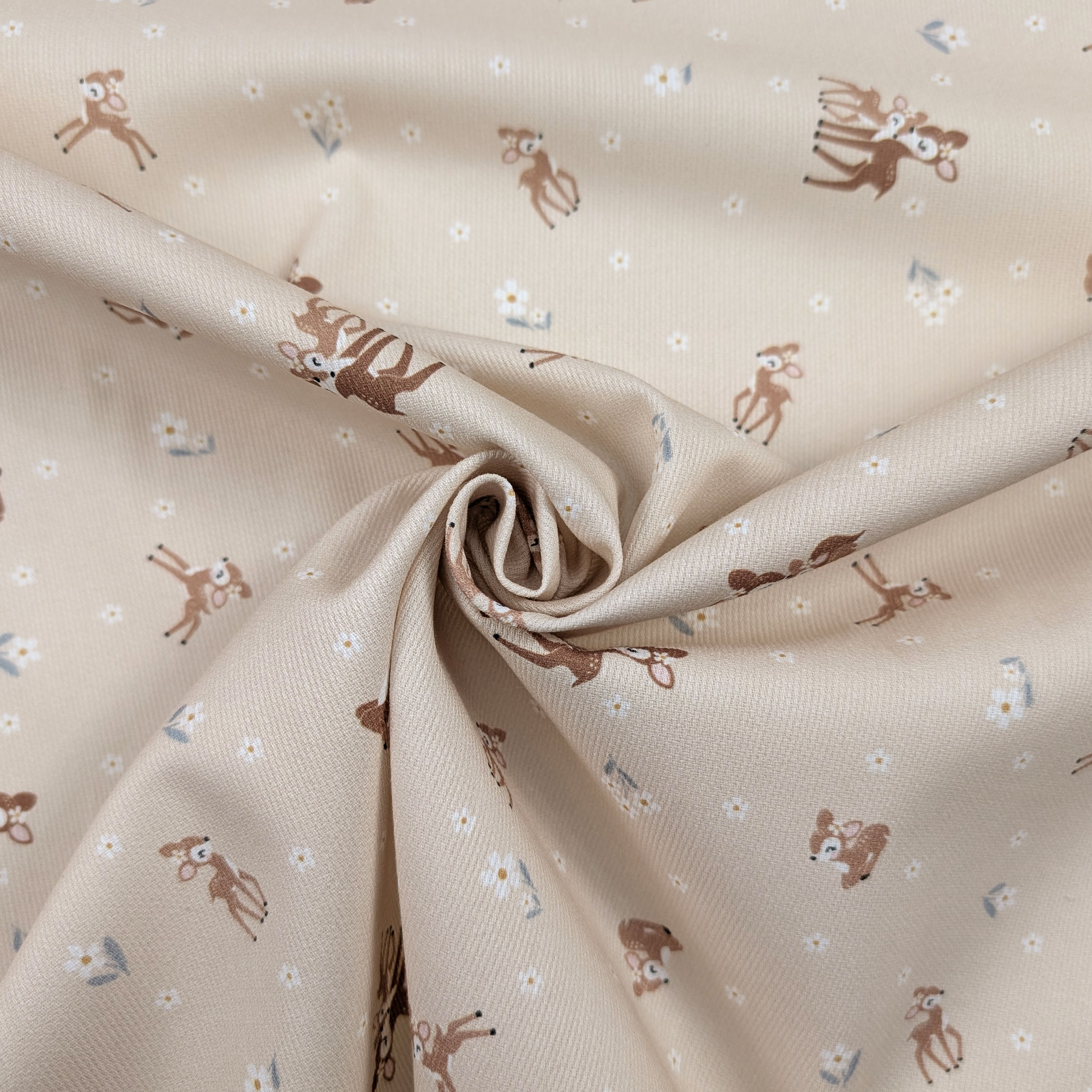 Cotton Piquet Deer and Flowers Image
