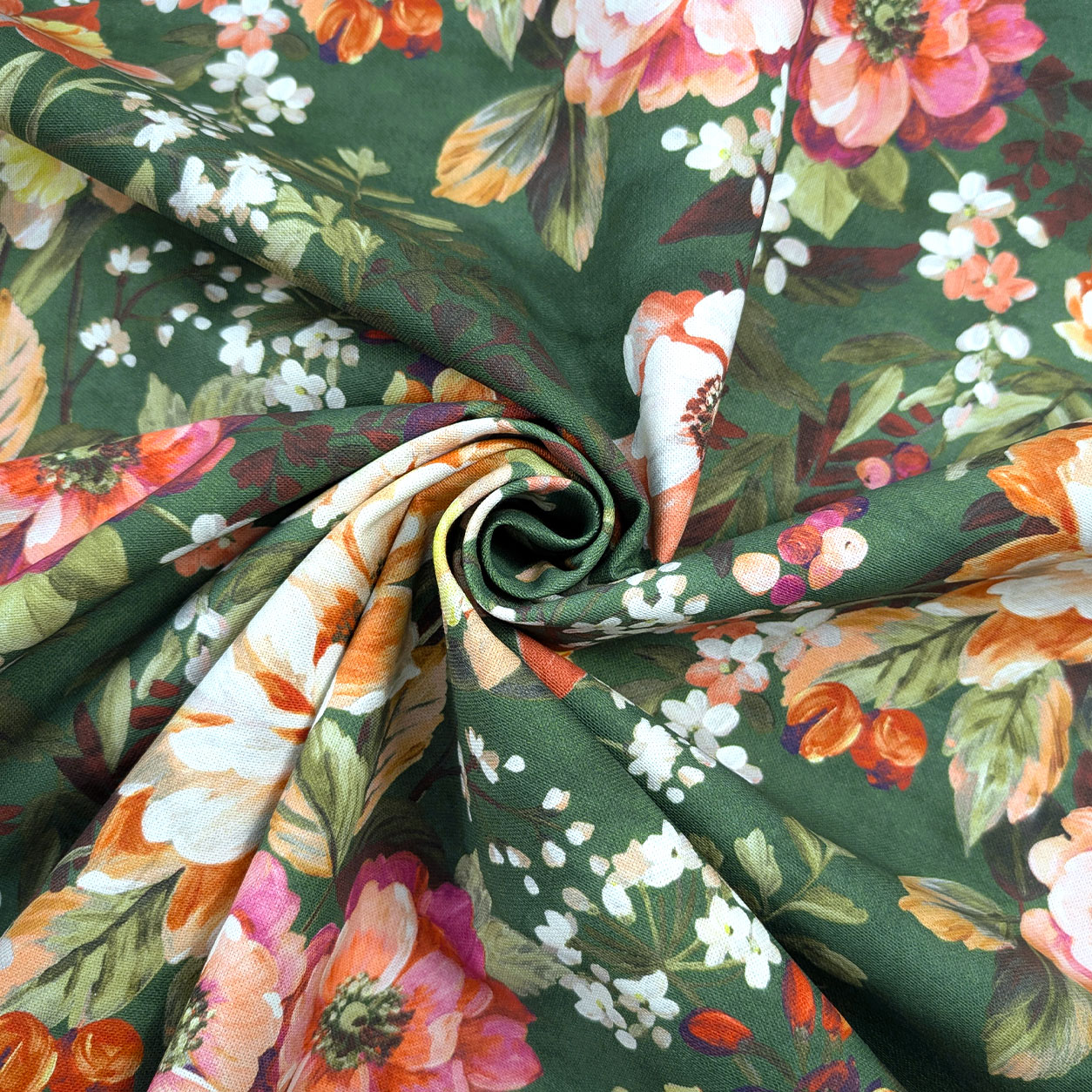Panama Cotton Flowers Green Background H 280 cm Image