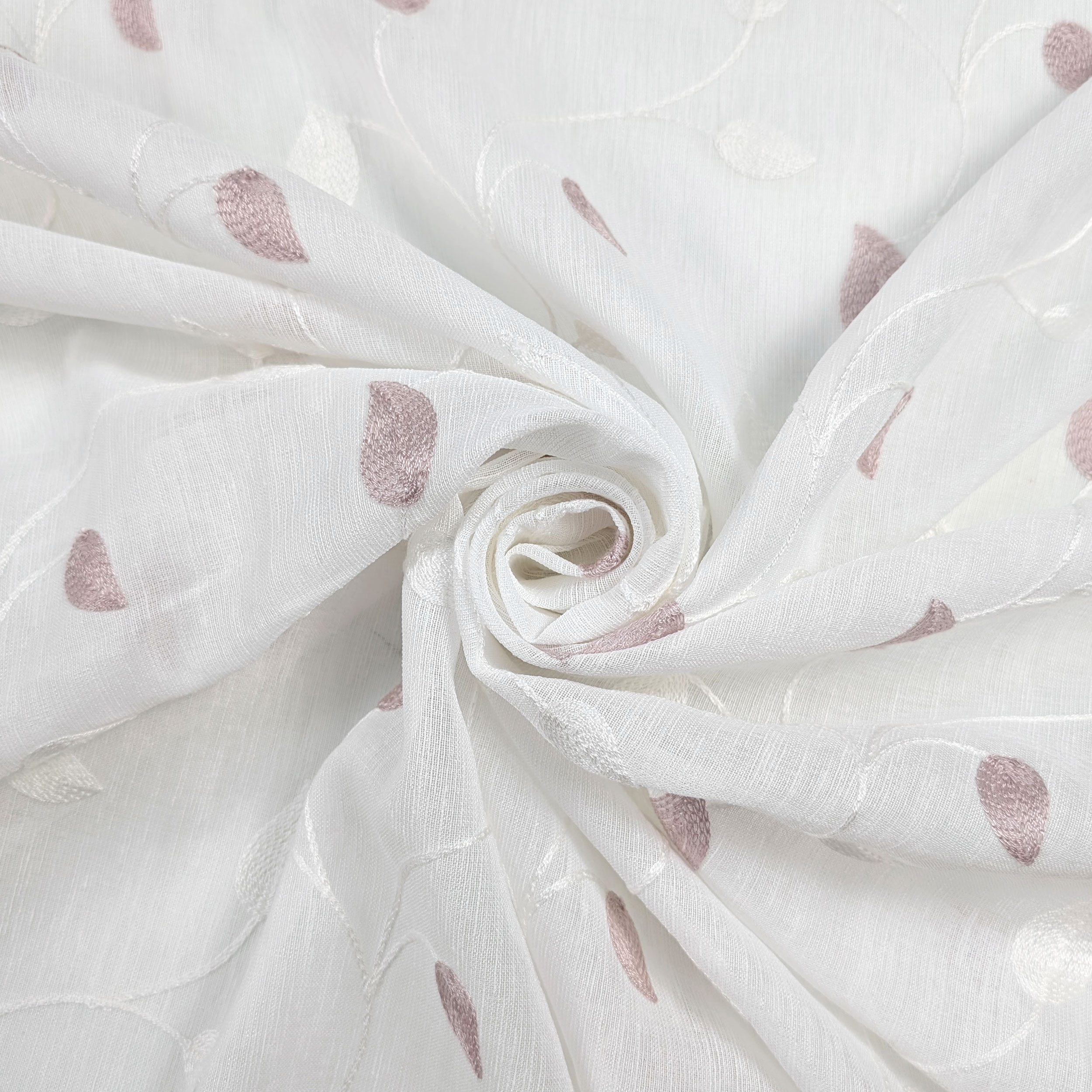 Curtain Fabric Embroidered Leaves Pink Image