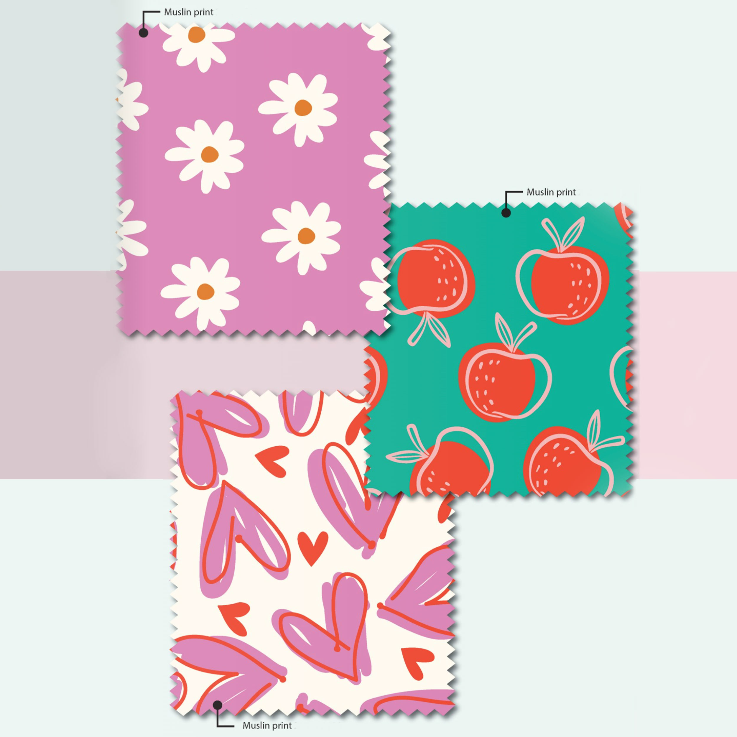 Muslin Cotton Daisies Fuxia Background Image