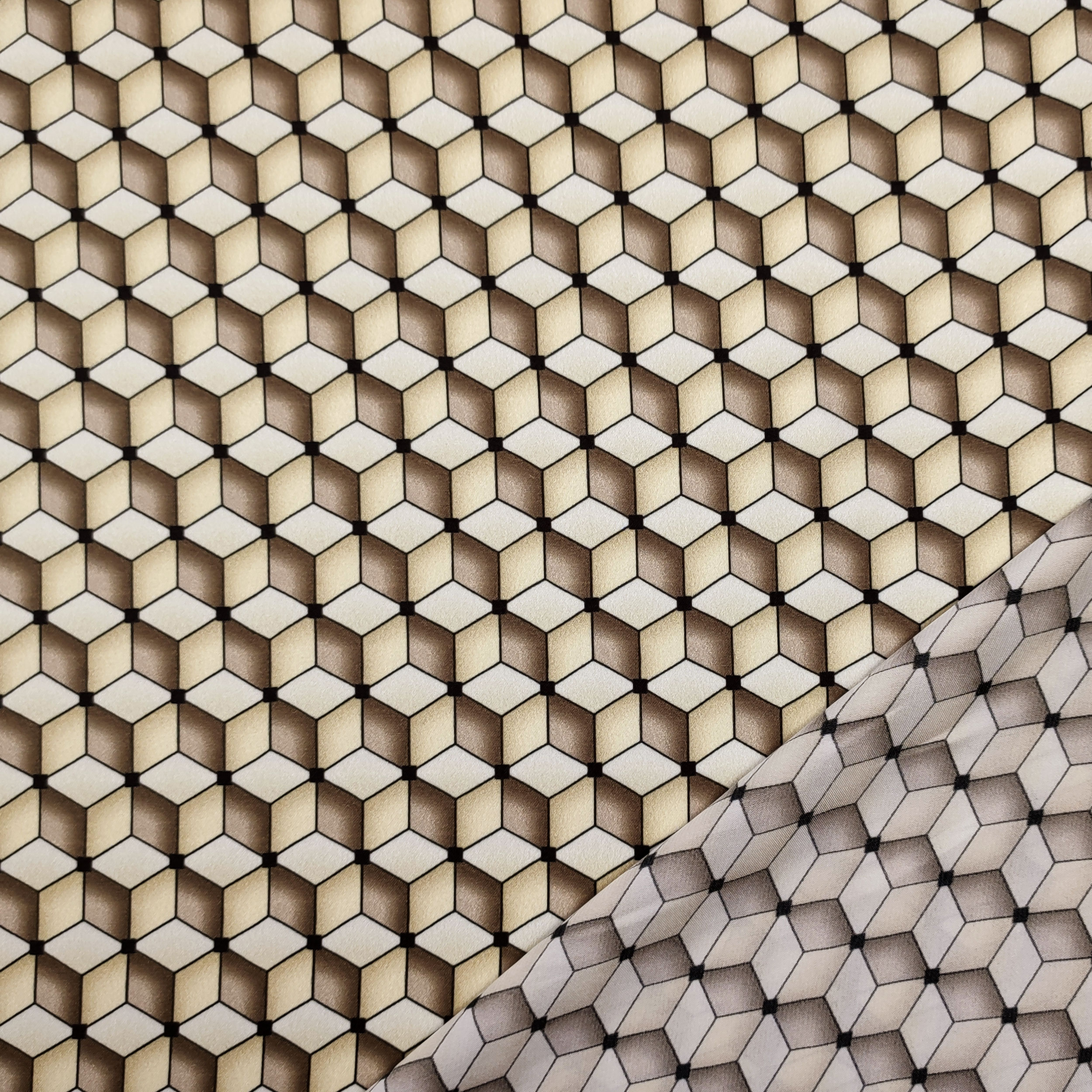Satin Fashion Geometries Beige and Dove Grey