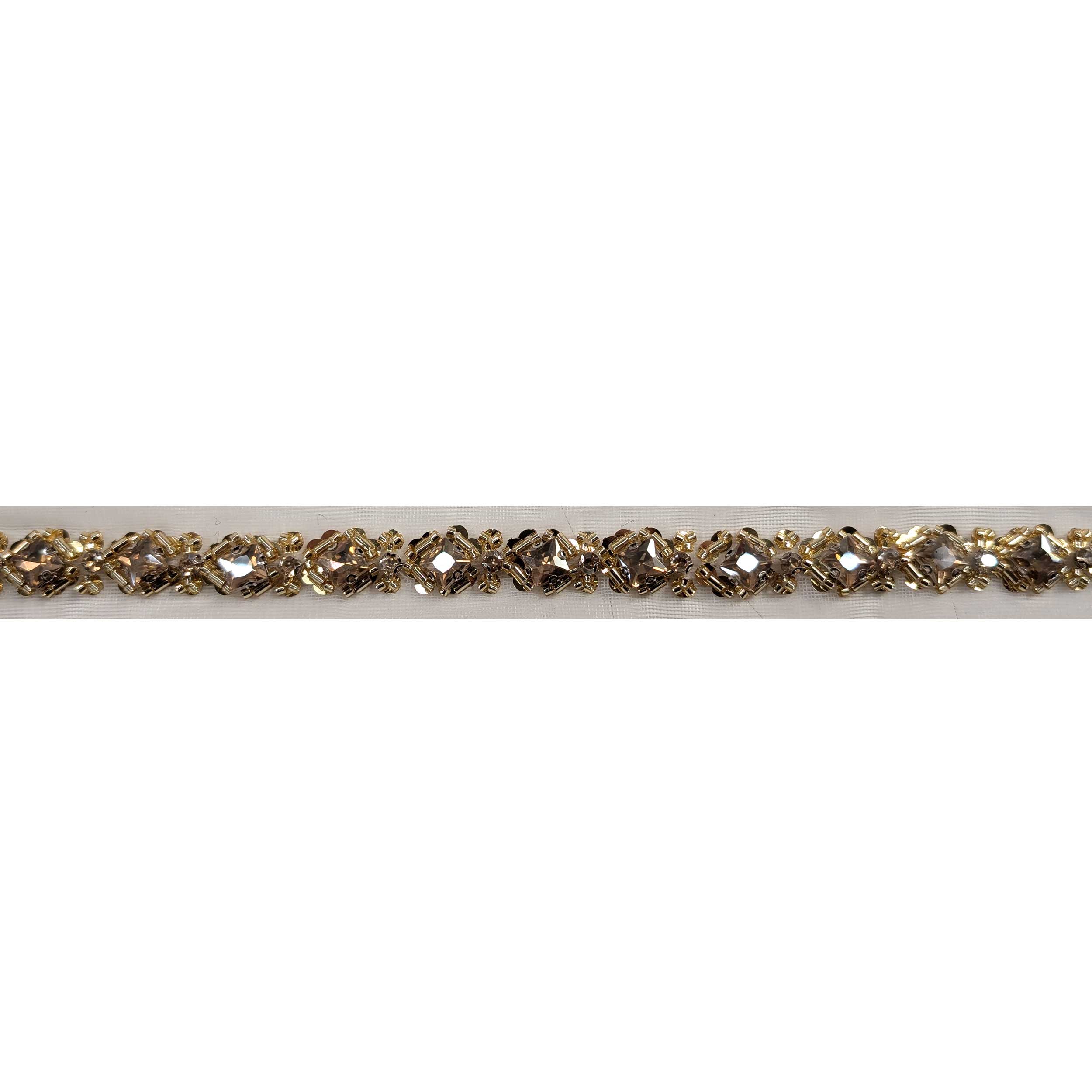 White Tulle and Gold Precious Stones Trimmings Image