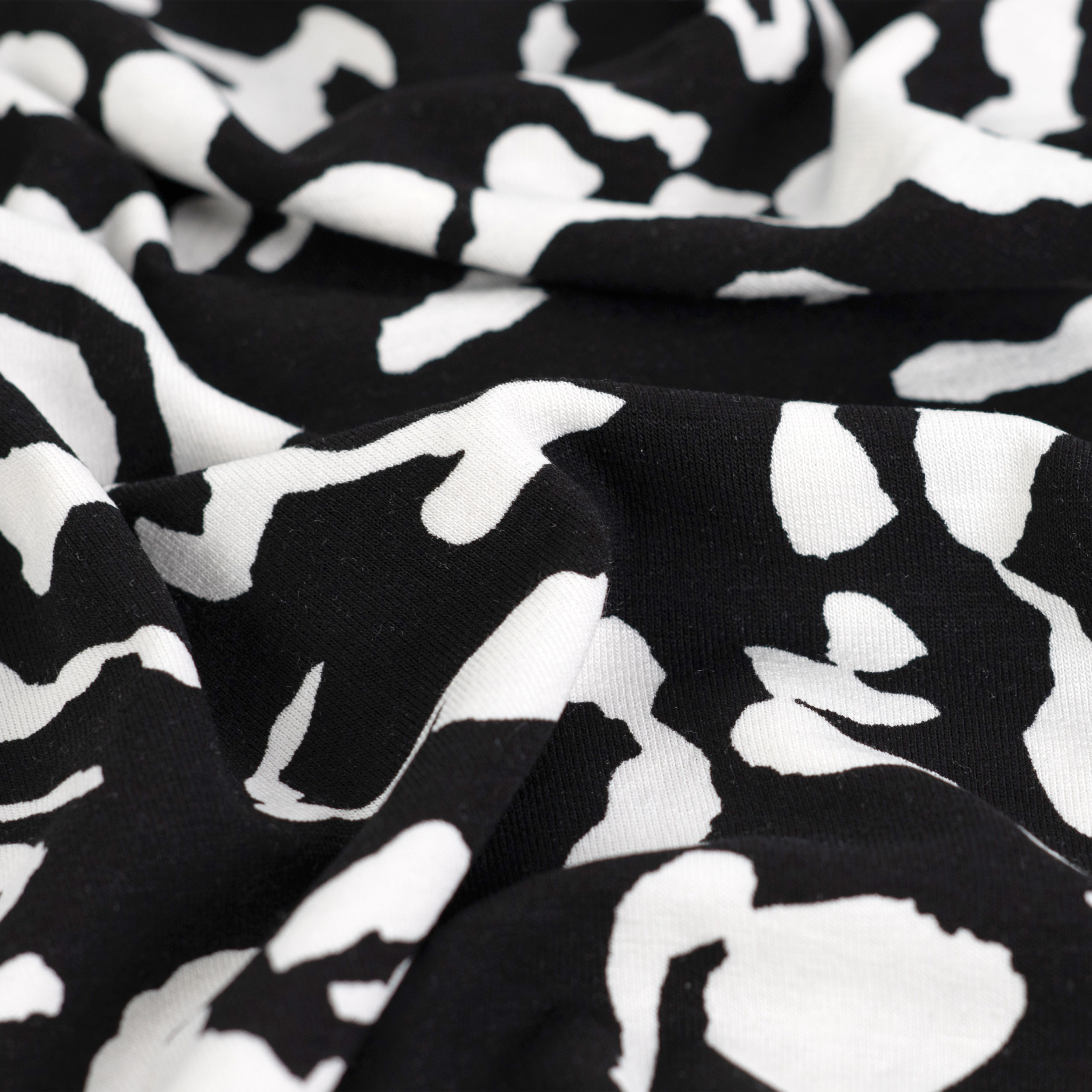 Black and White Abstract Floral Fantasy Viscose Jersey Image
