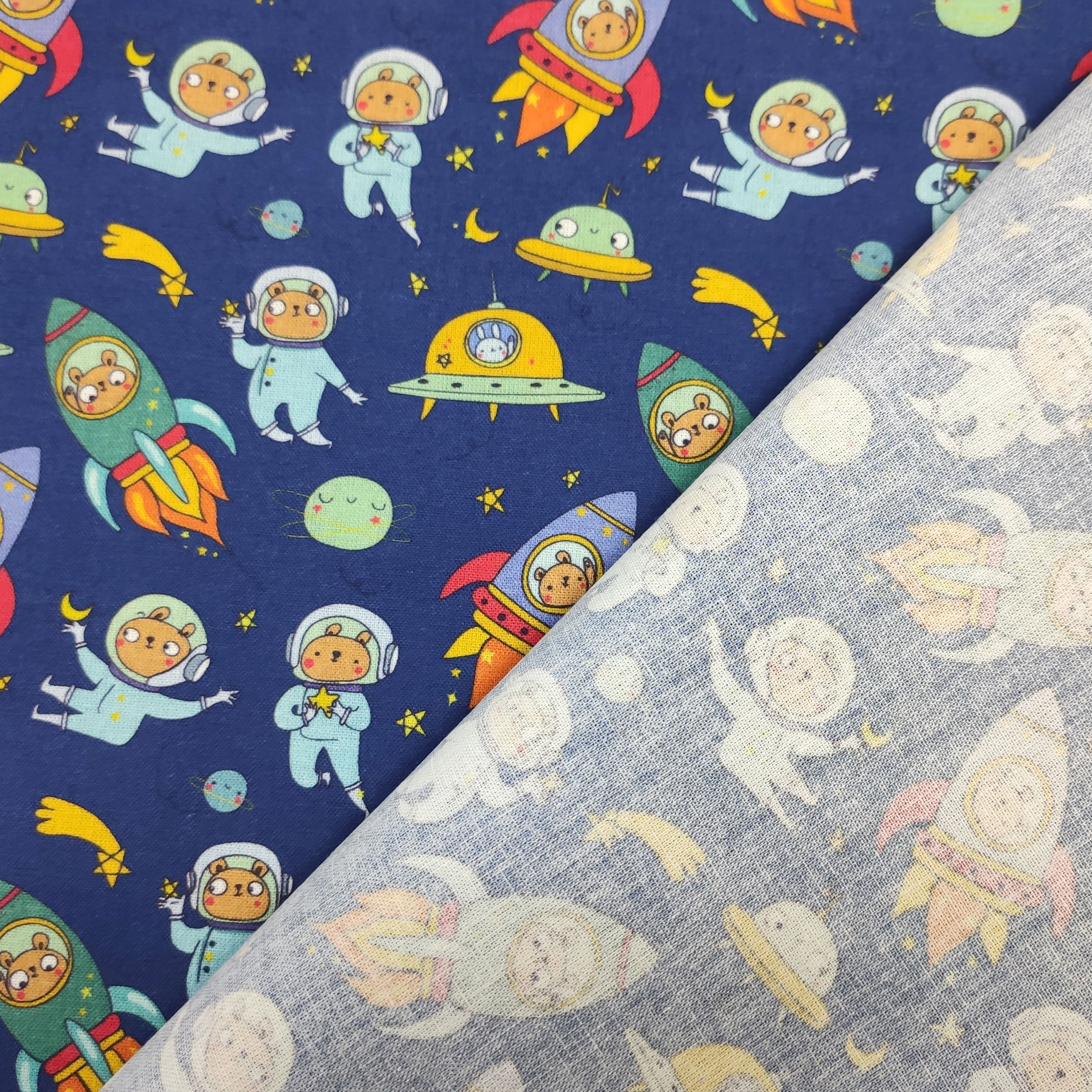 Ritaglio Cotone Orsetti Astronauti Piccoli 50x150 cm