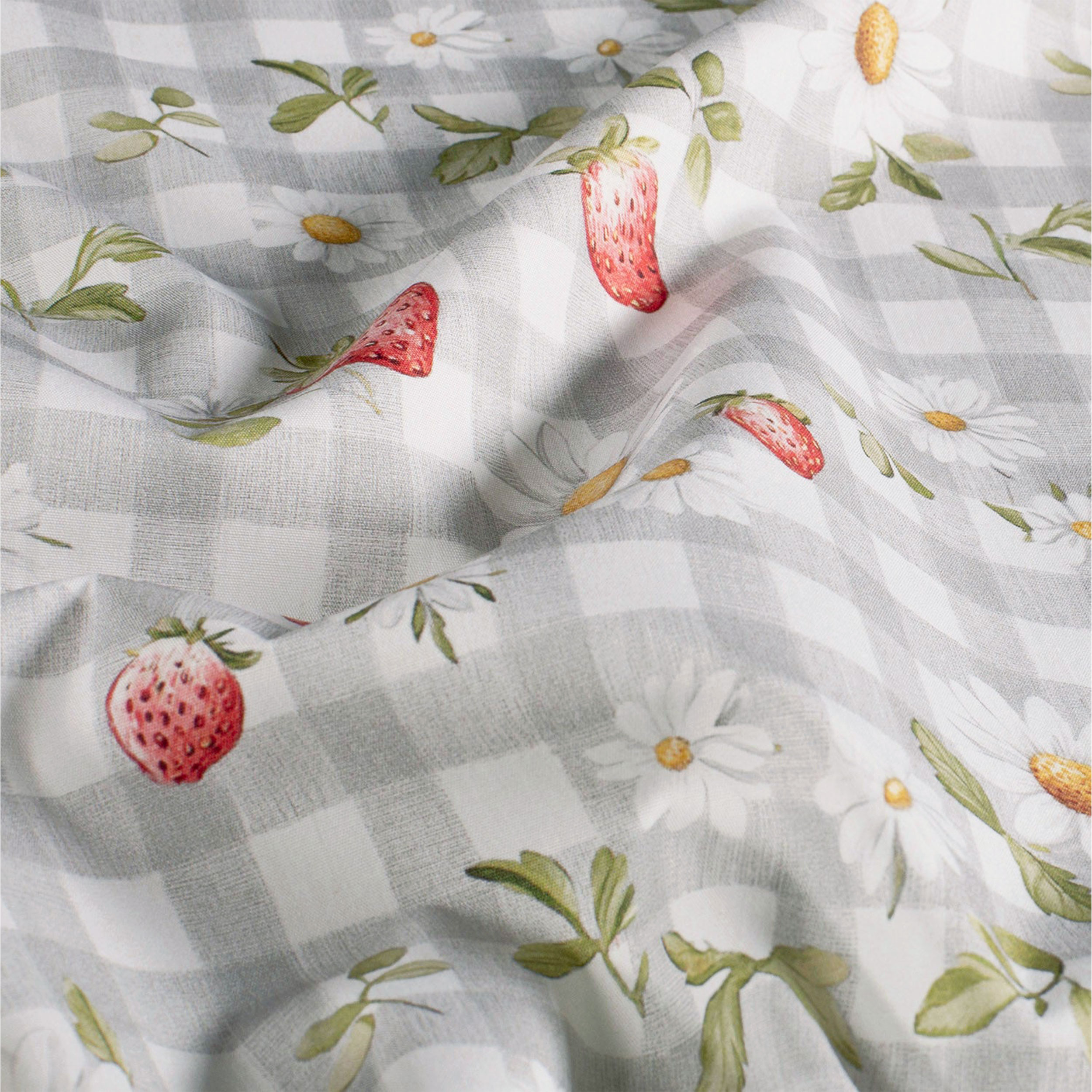 Grey and Strawberry Check Cotton Poplin Image