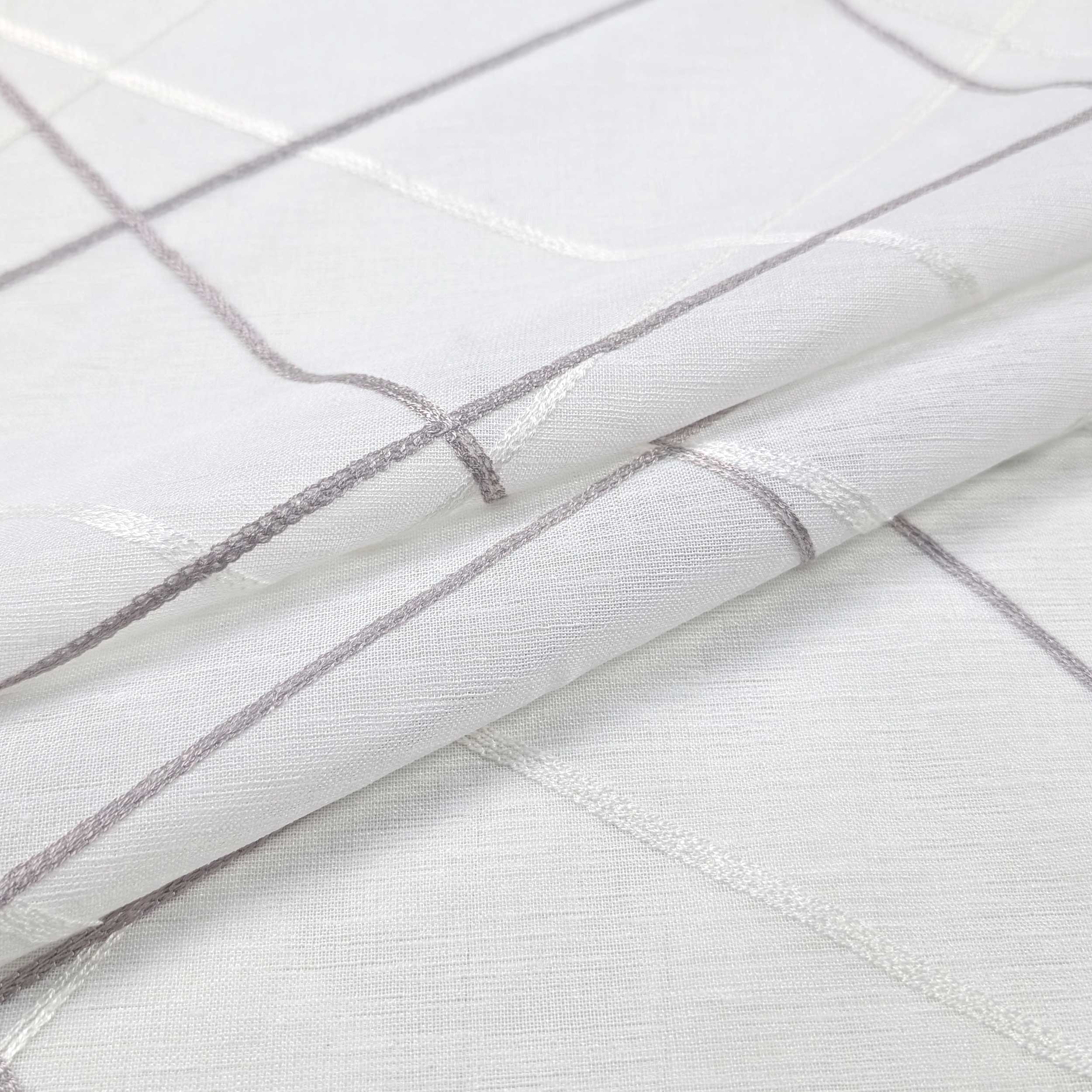 Curtain Fabric Embroidered Grey Lines Image