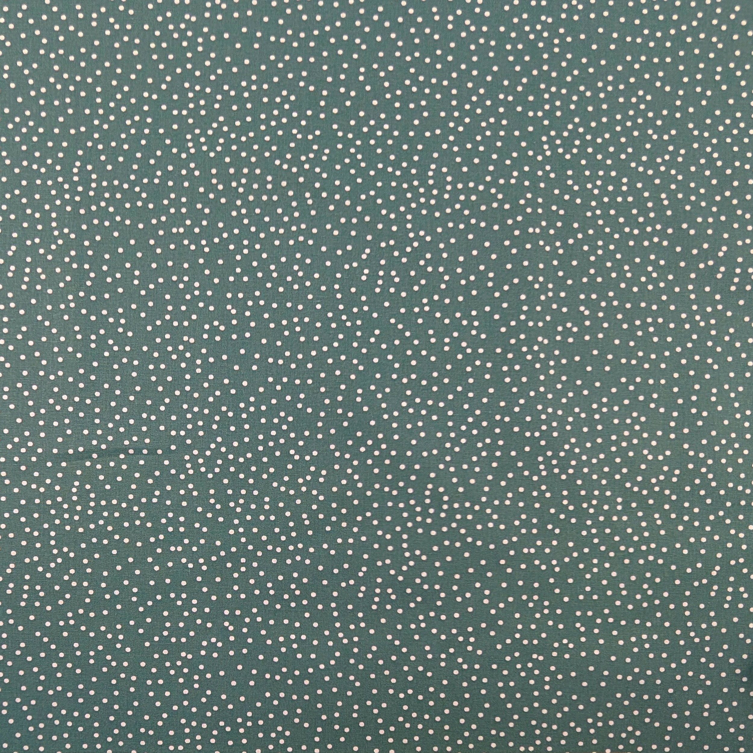 Coton blanc à pois fond vert gris