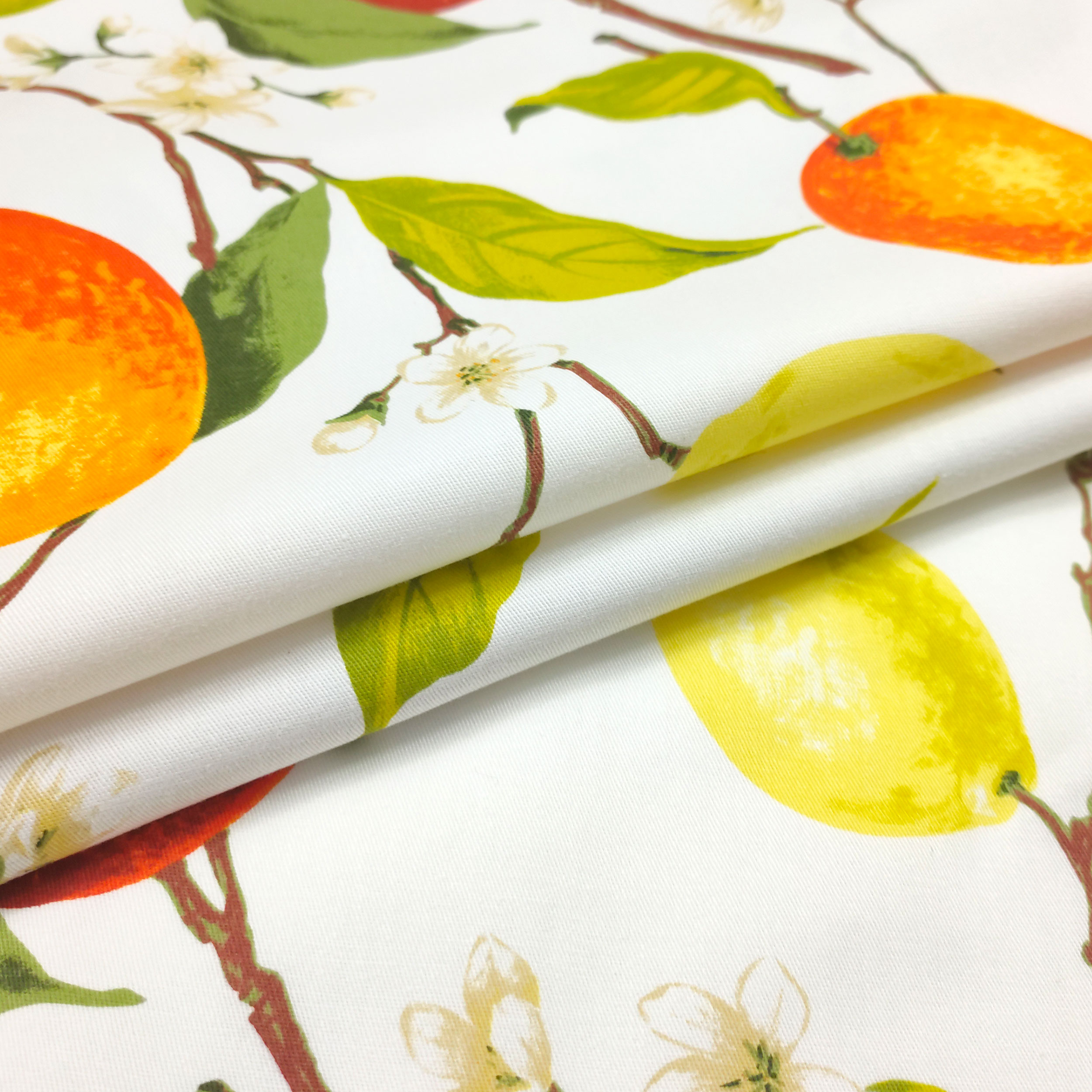 Stoff für Baumwolltischdecke mit Zitronen- und Orangenfantasie