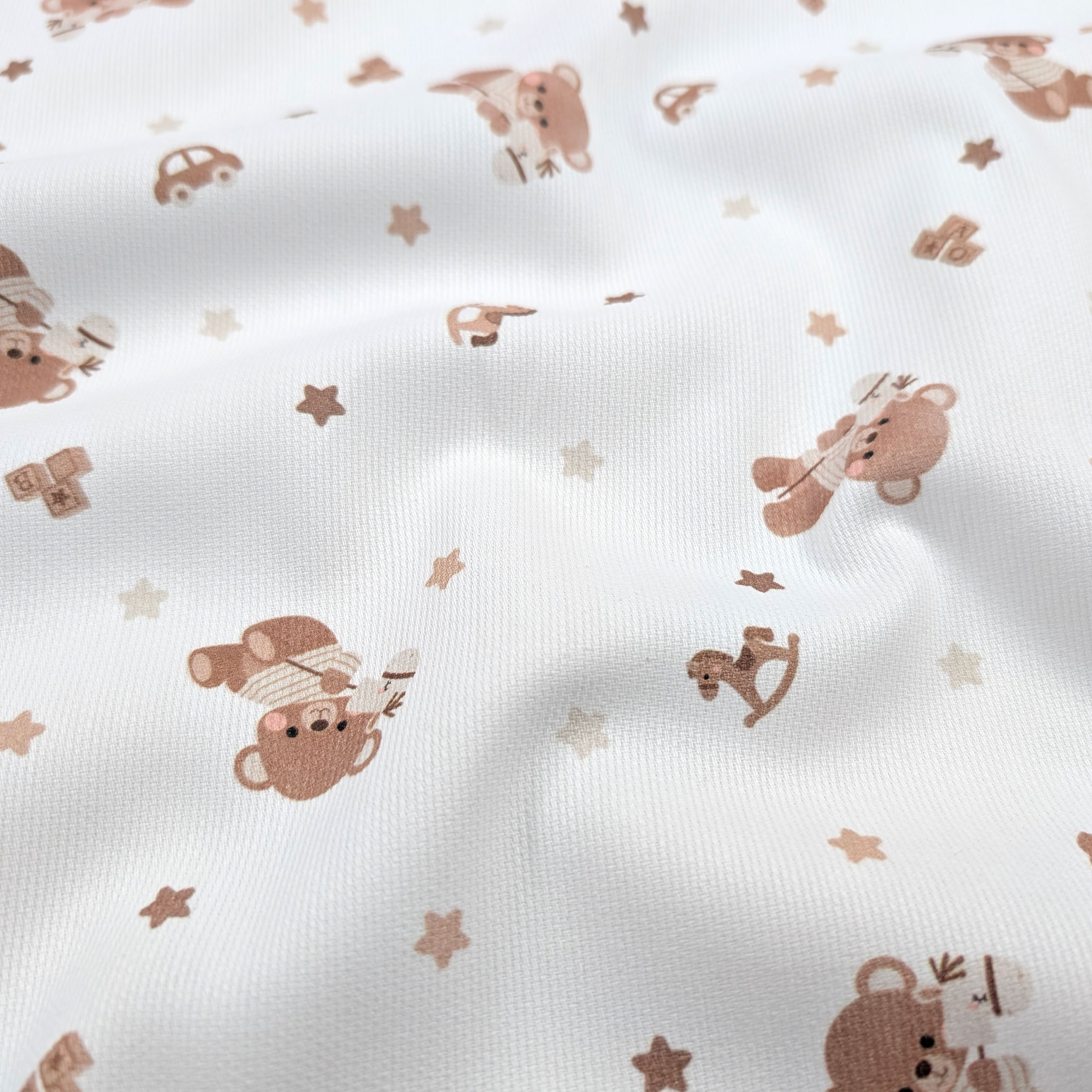 Cotton Piquet Baby Bears and Stars Image