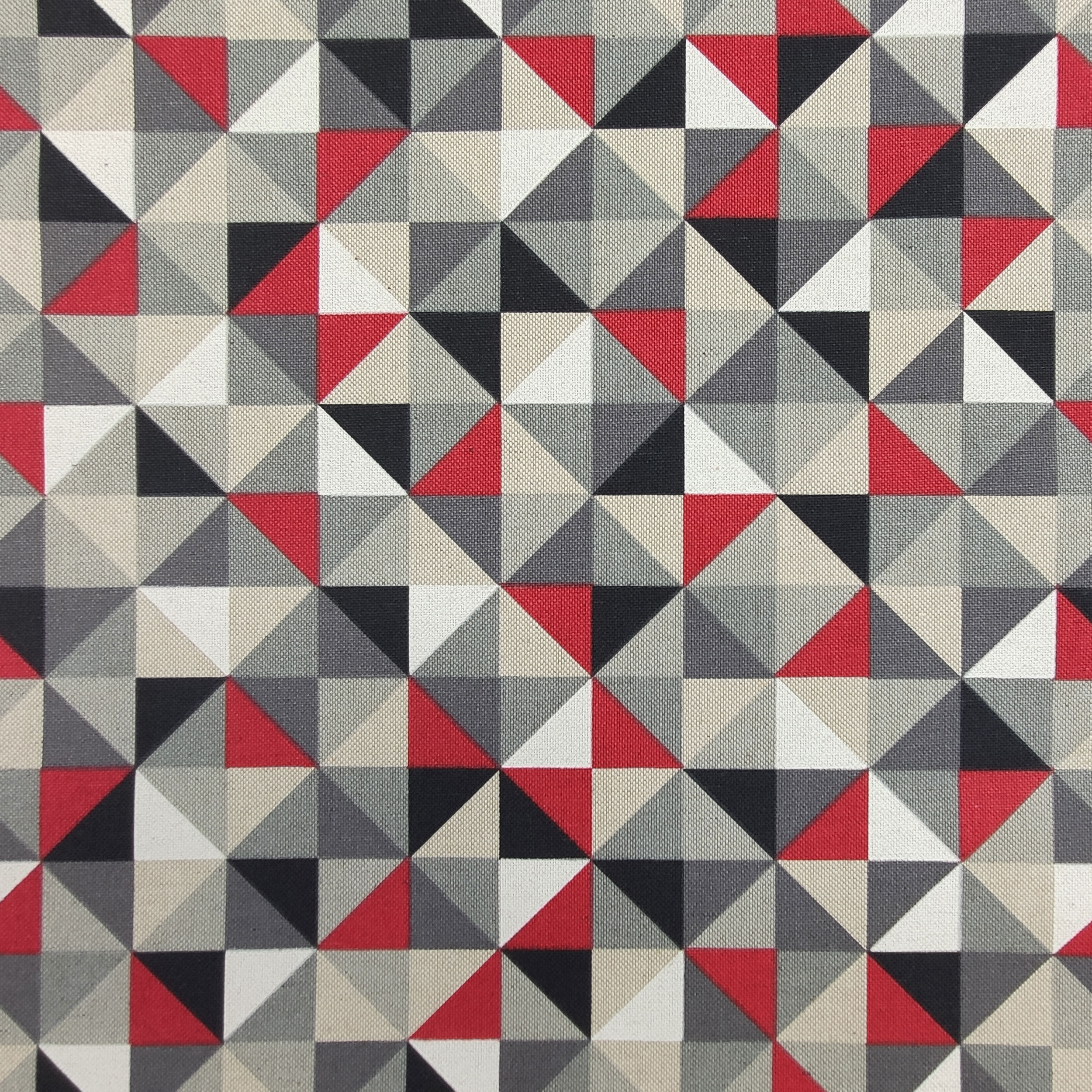 Cotton Mix Fabric Grey and Red Rhombus Tones Image