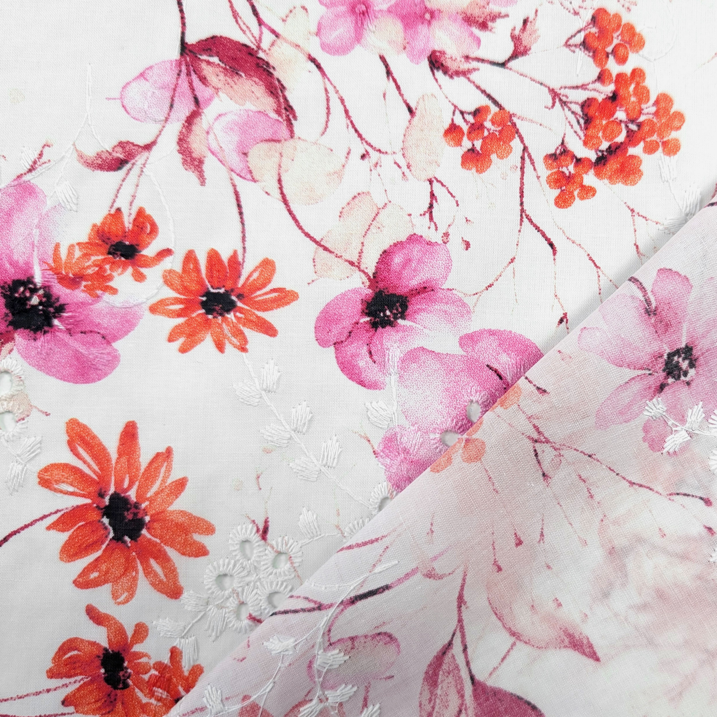 Sangallo Cotton Red and Pink Flowers Image