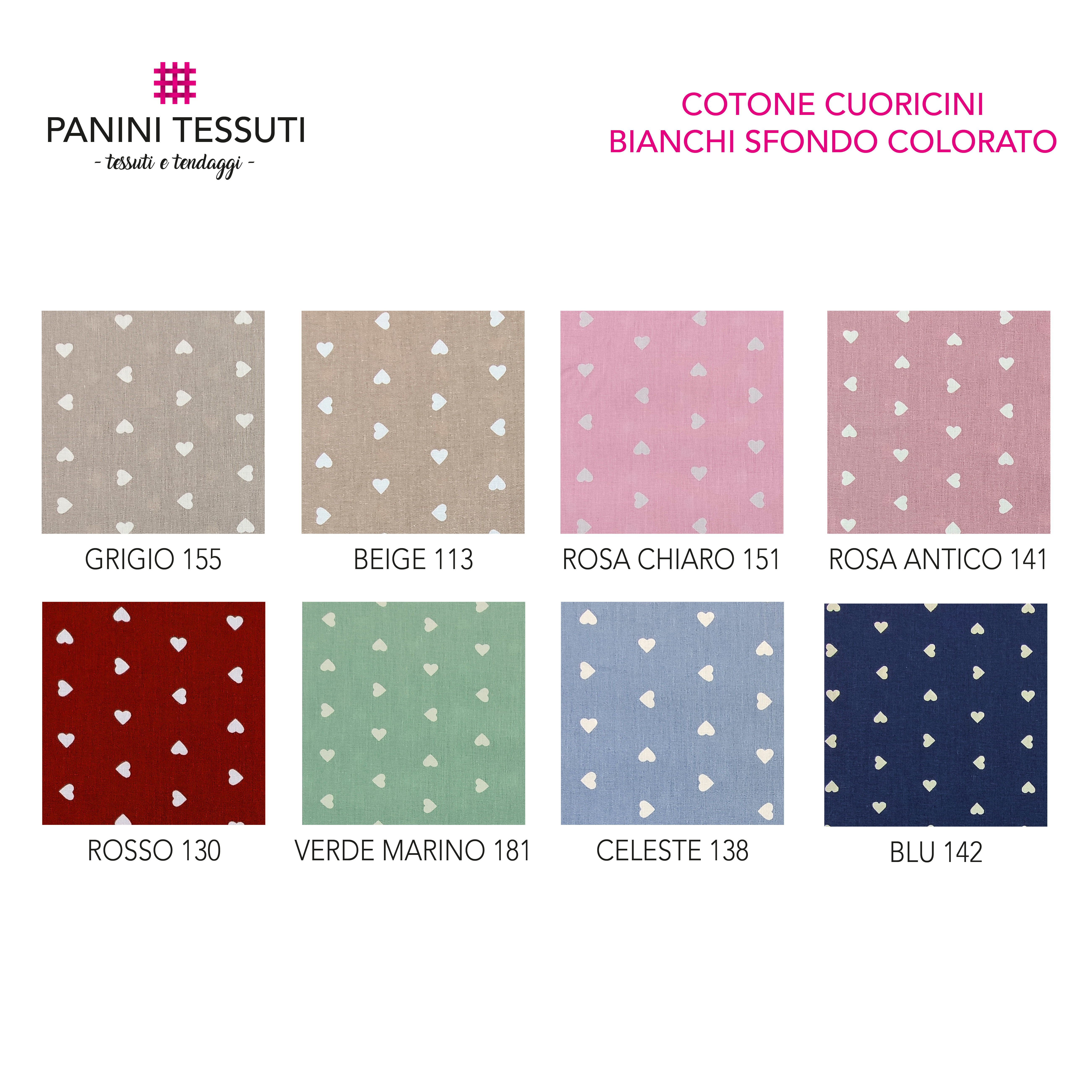 Printed Cotton with White Hearts - Colored Background  Image