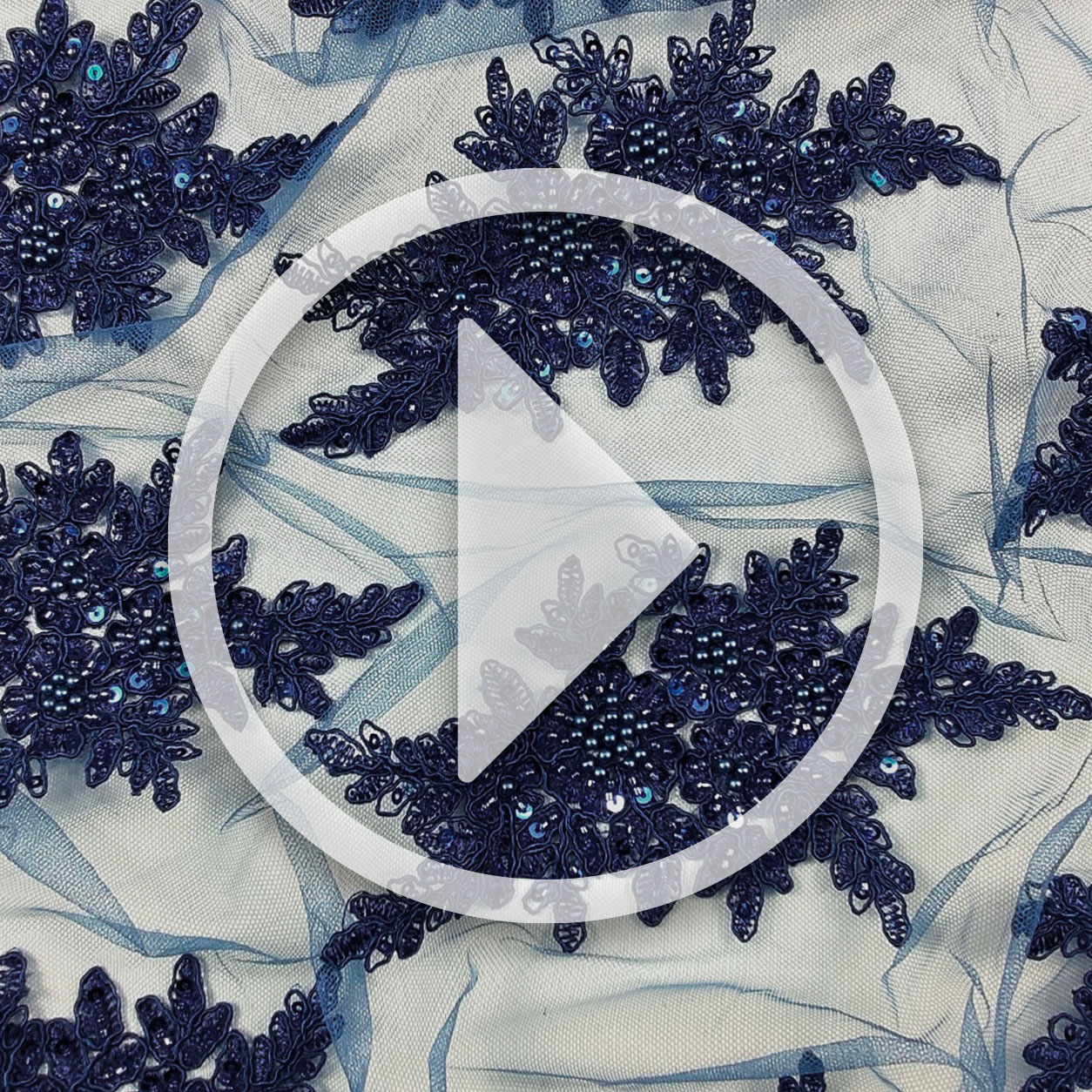 Dentelle haute Fashion Floral Beading Blue Brodée Double Bord Image
