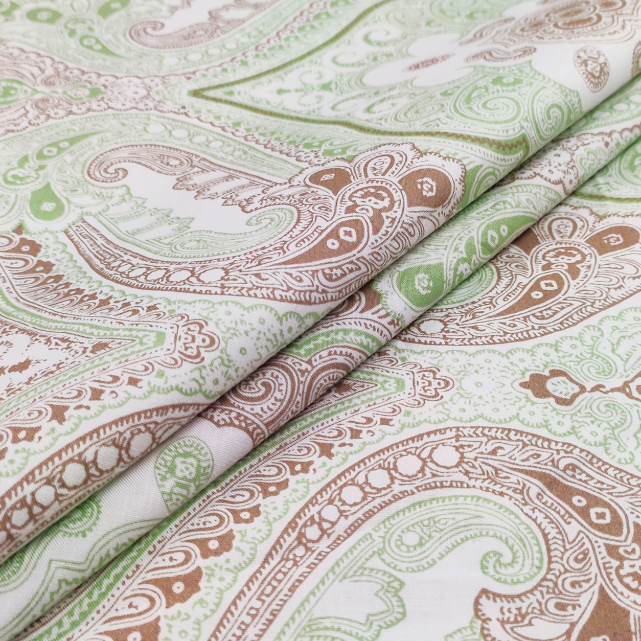 Tessuto Cotone Damascato Verde e Marrone