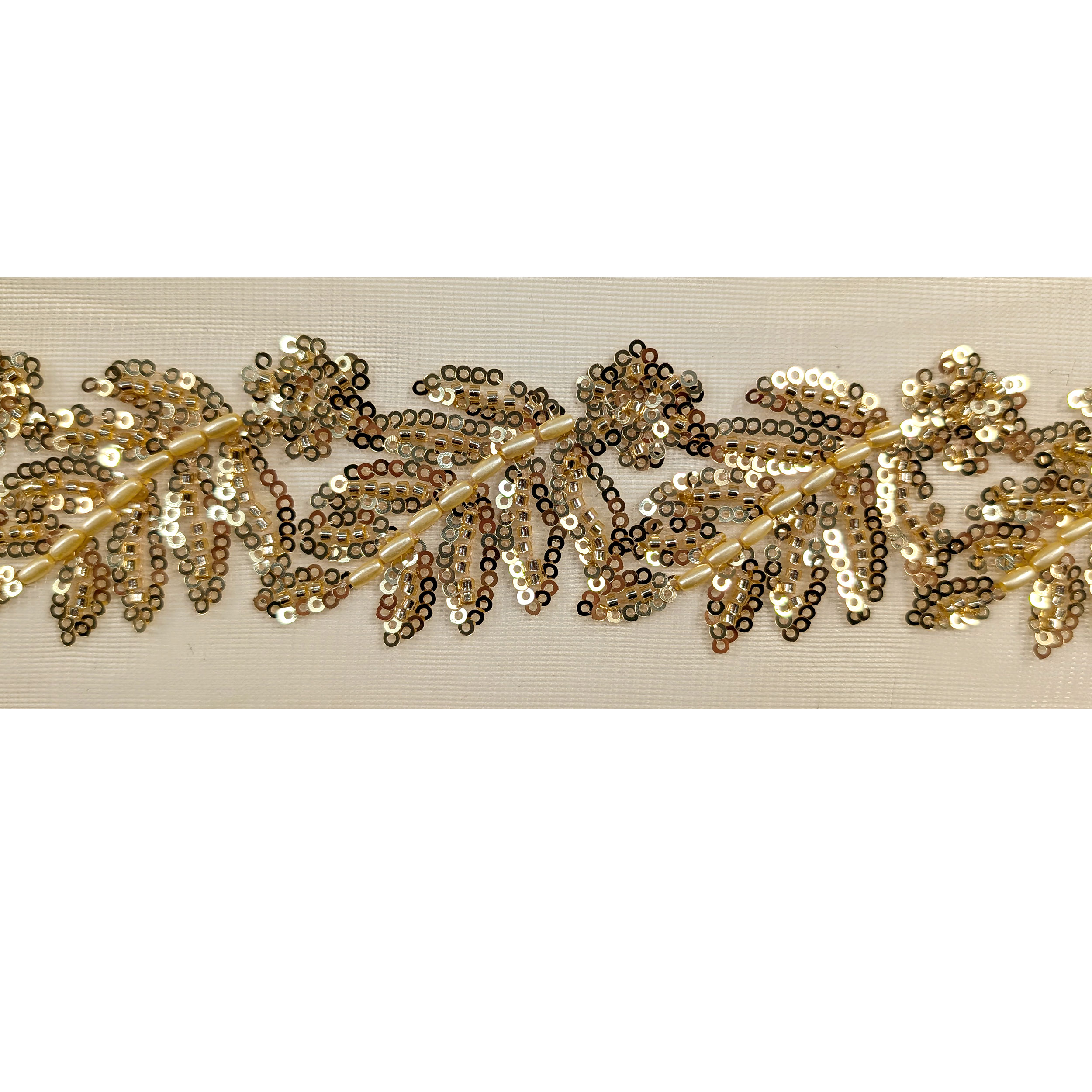 Trimmings Tulle Leaves Sequins and Beads Gold Image