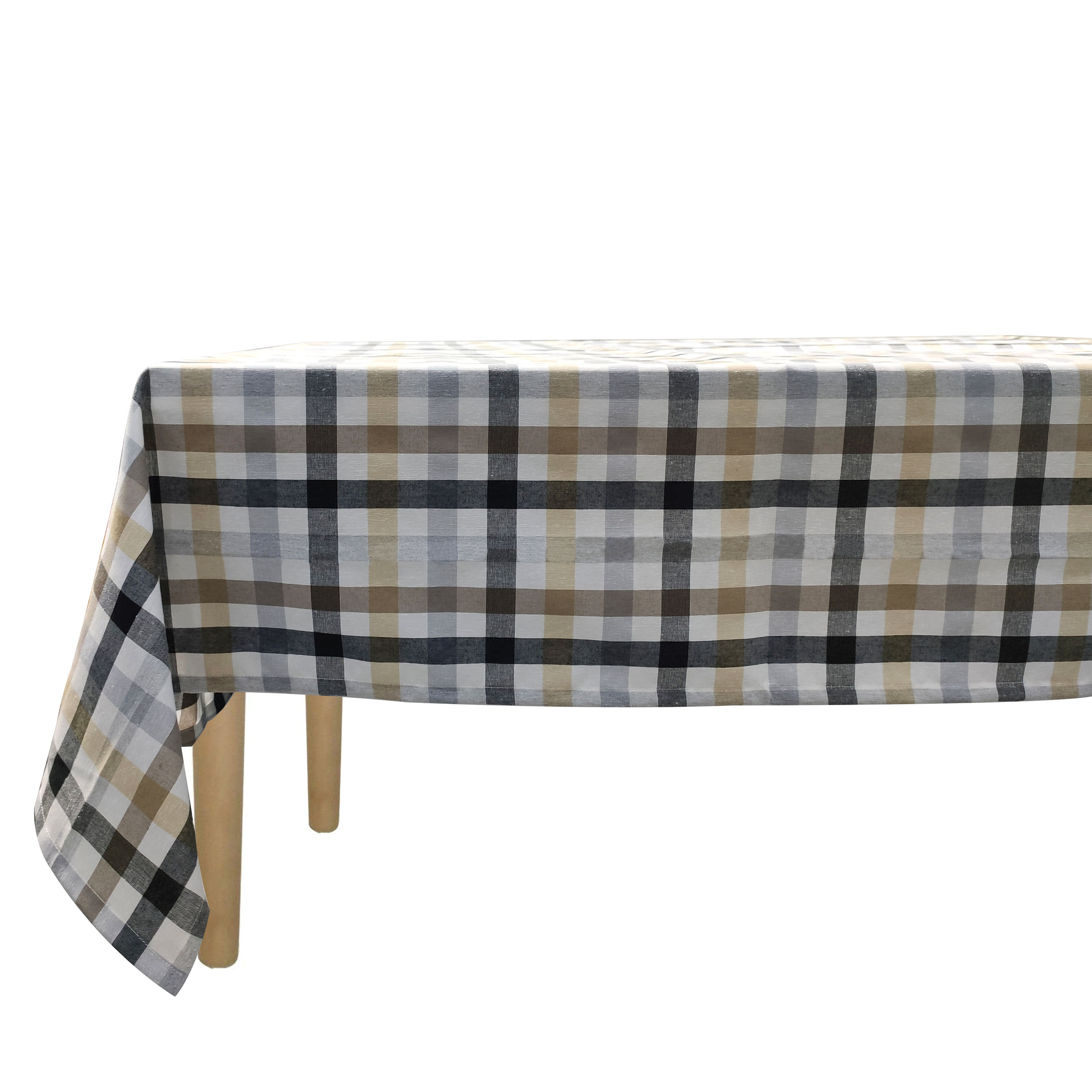 Grey Beige Checked Tablecloth 140x240 cm Image
