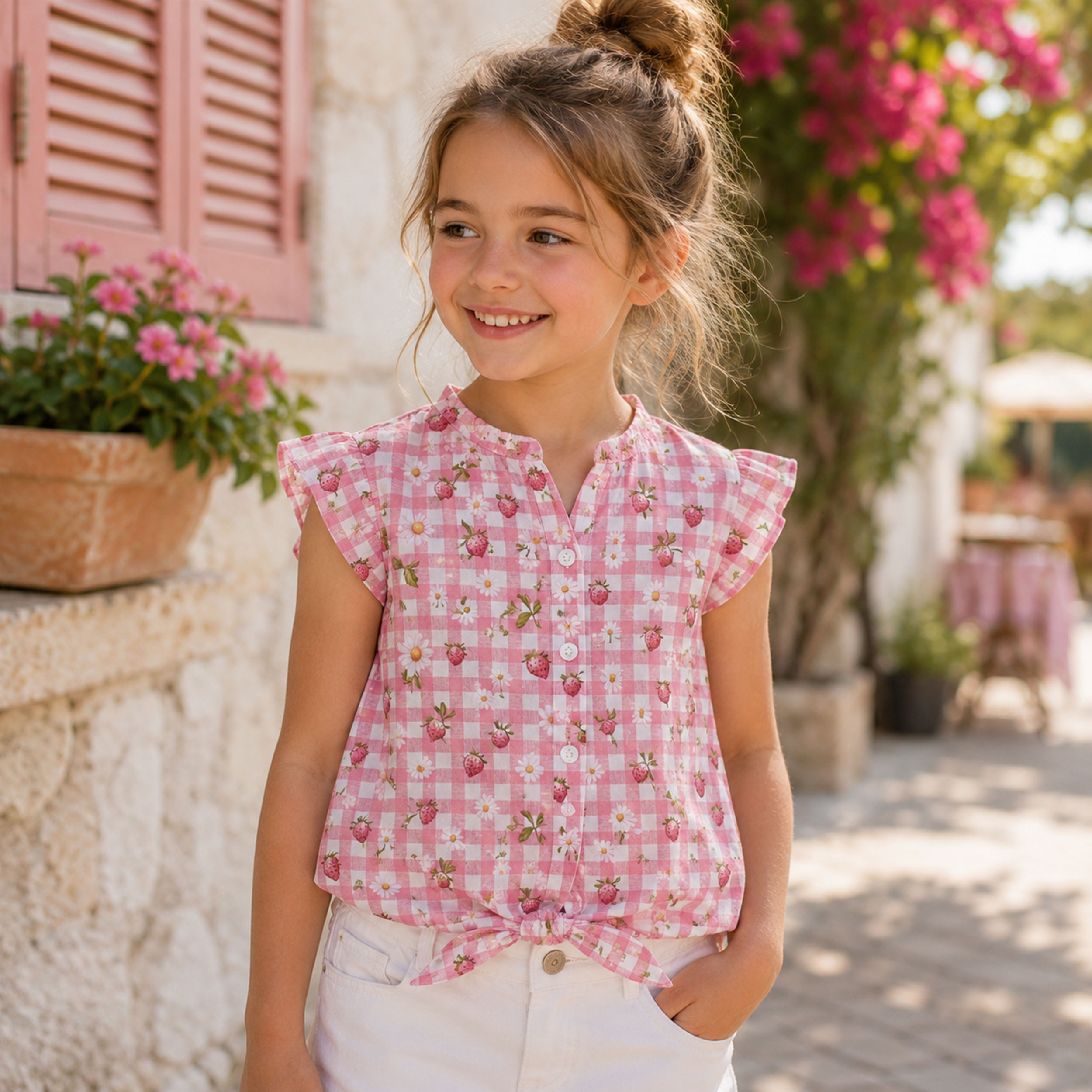 Pink and Strawberry Check Cotton Poplin Image