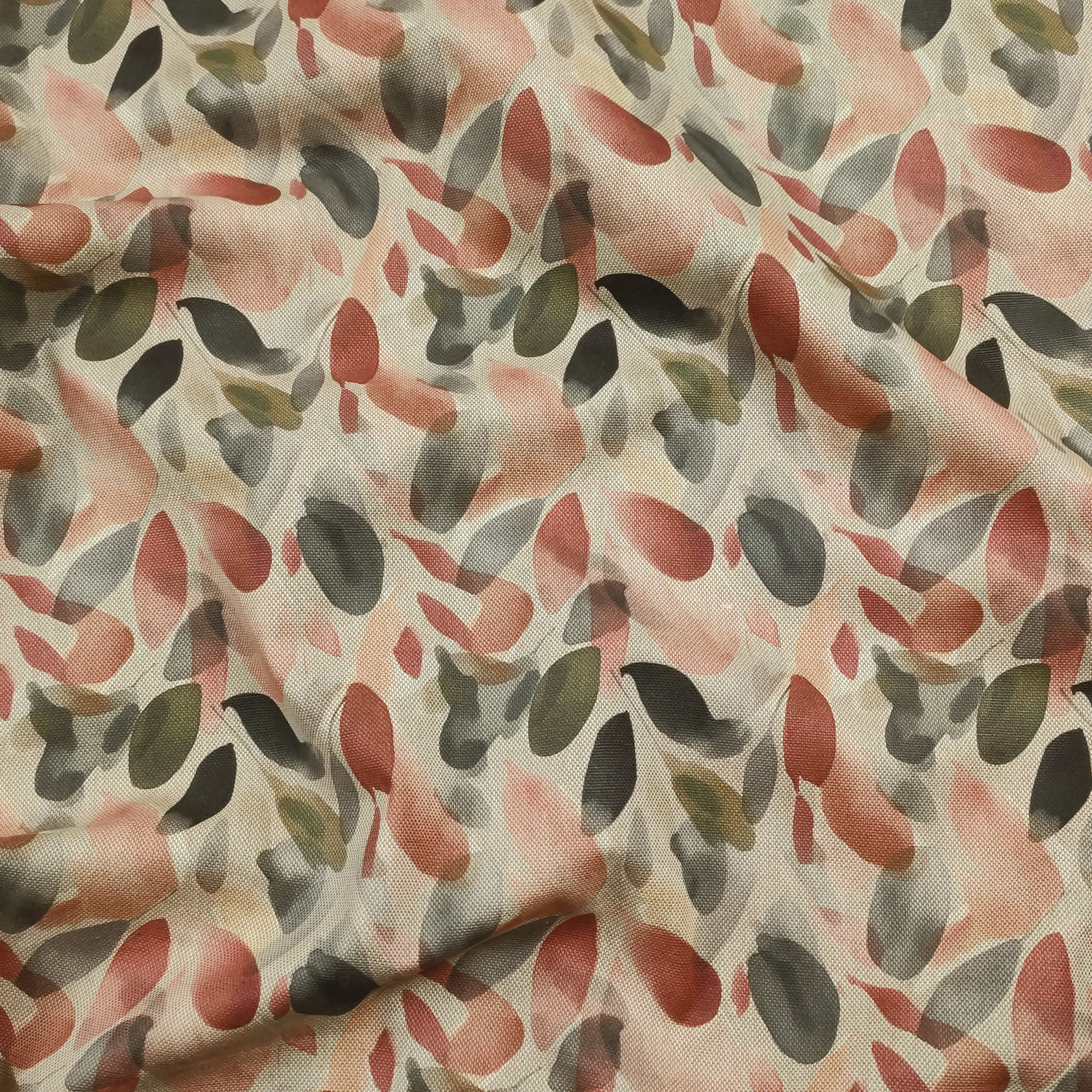 Cotton Mix Fabric Watercoloured Leaves Image