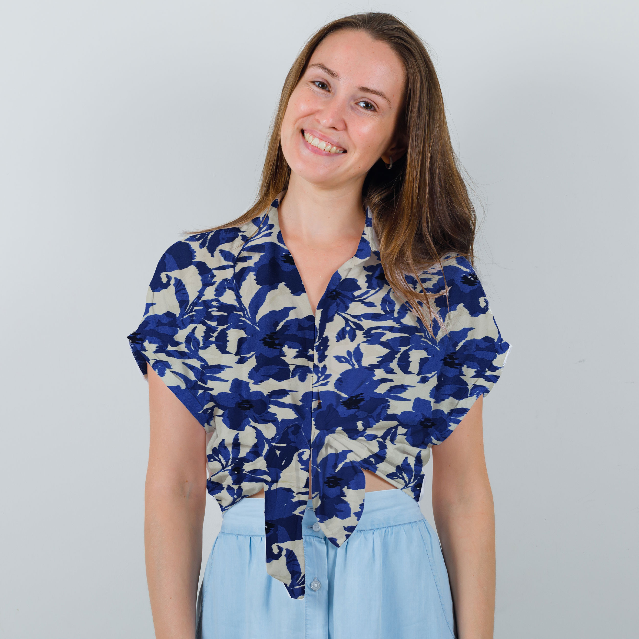 Viscosa Floral Fantasía Azul