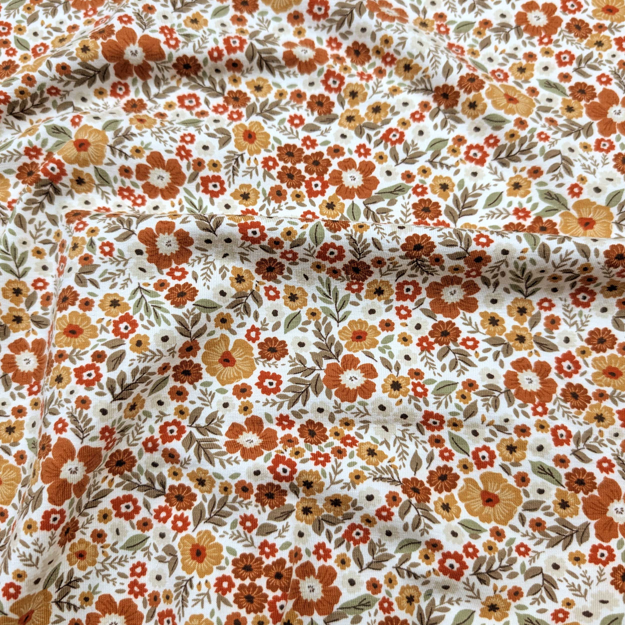 Jersey Cotton Orange Flowers Image