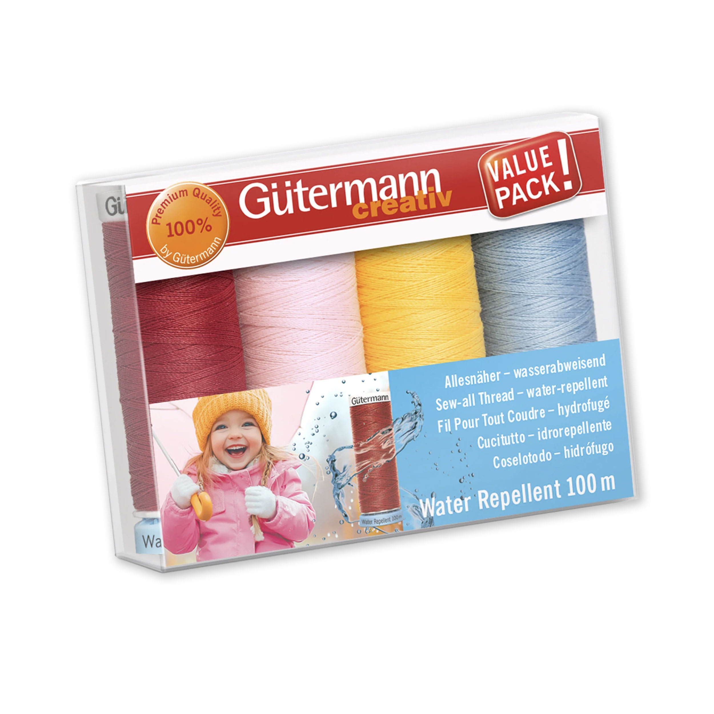 Gutermann Set of 4 Spools of Water-Repellent Seam Thread 100 m Image
