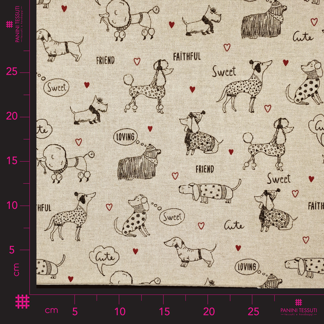 Panama-style cotton blend fabric remnant with dog motif, 190x140 cm Image