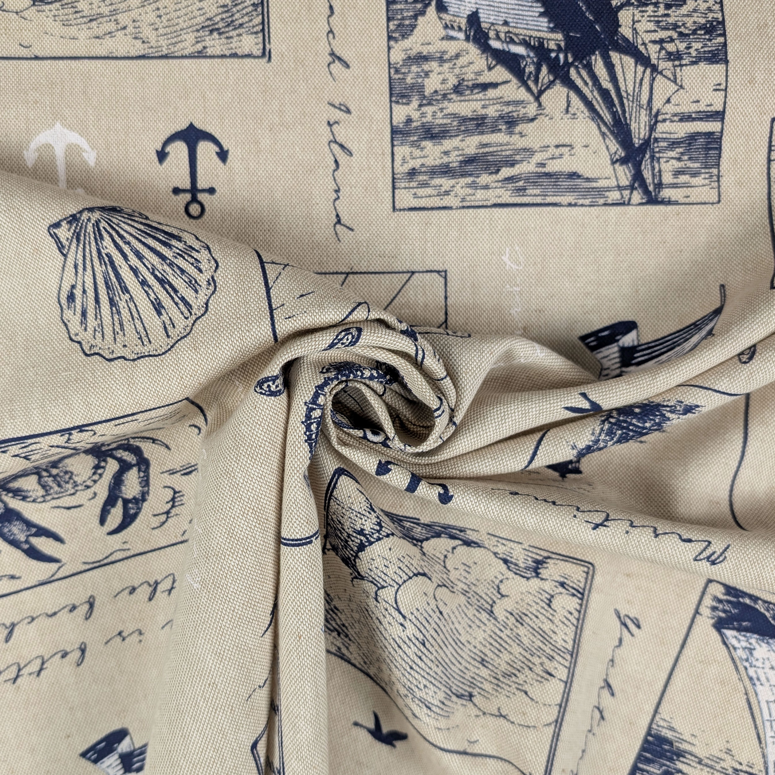 Cotton Mix Fabric Nautical Pattern Blue Image