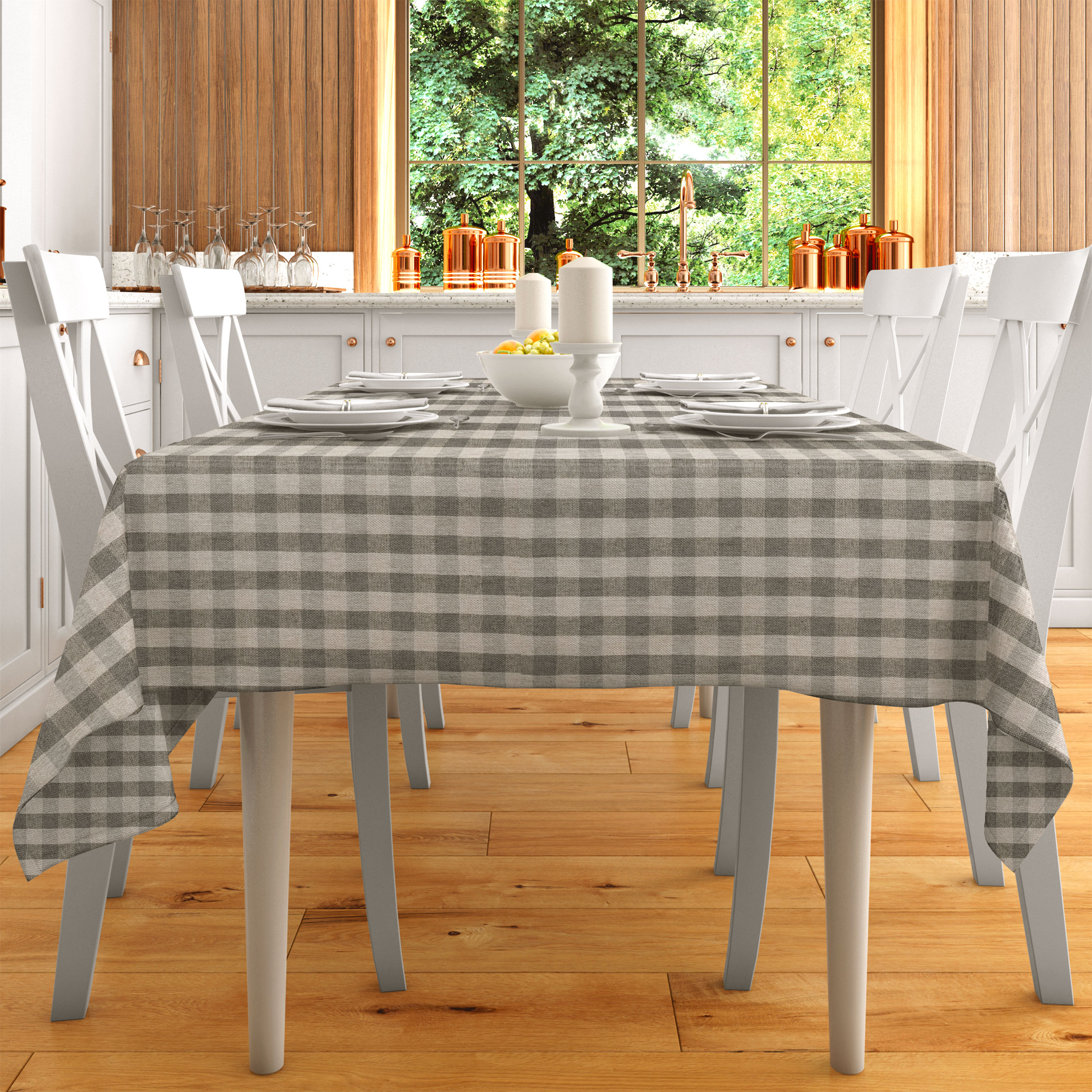Tissu teint en fil pour nappe carrée en gris