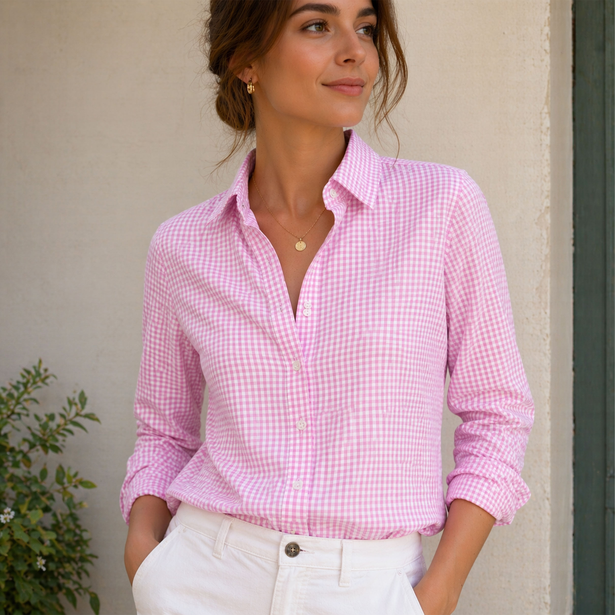 Cotton for Shirting Squares Pink Image