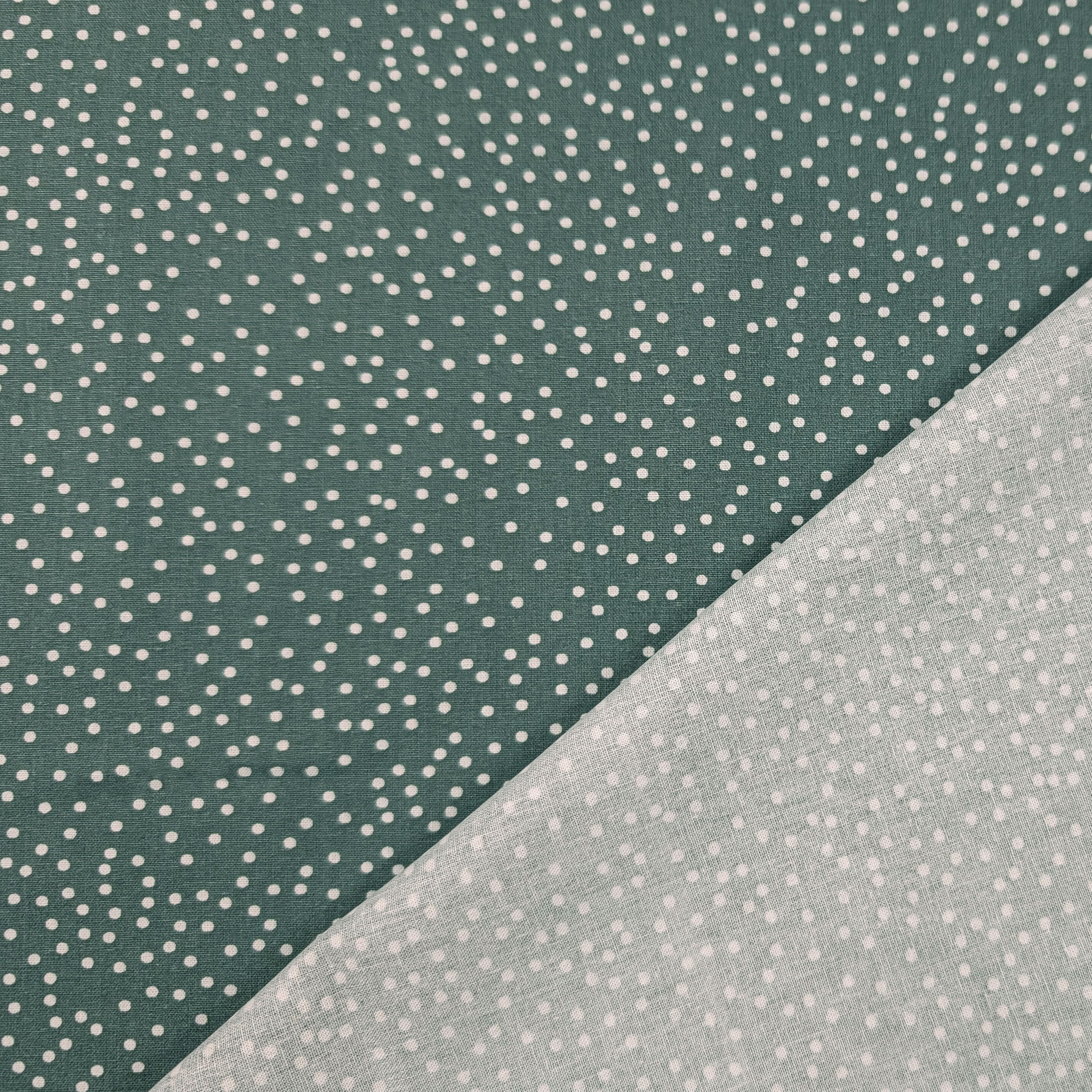 Coton blanc à pois fond vert gris