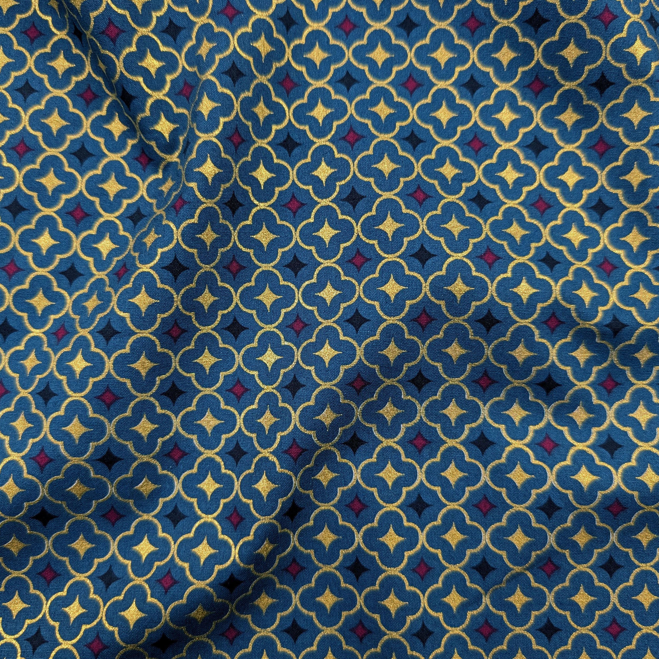 Poplin Cotton Geometric Fantasy Gold and Fuchsia