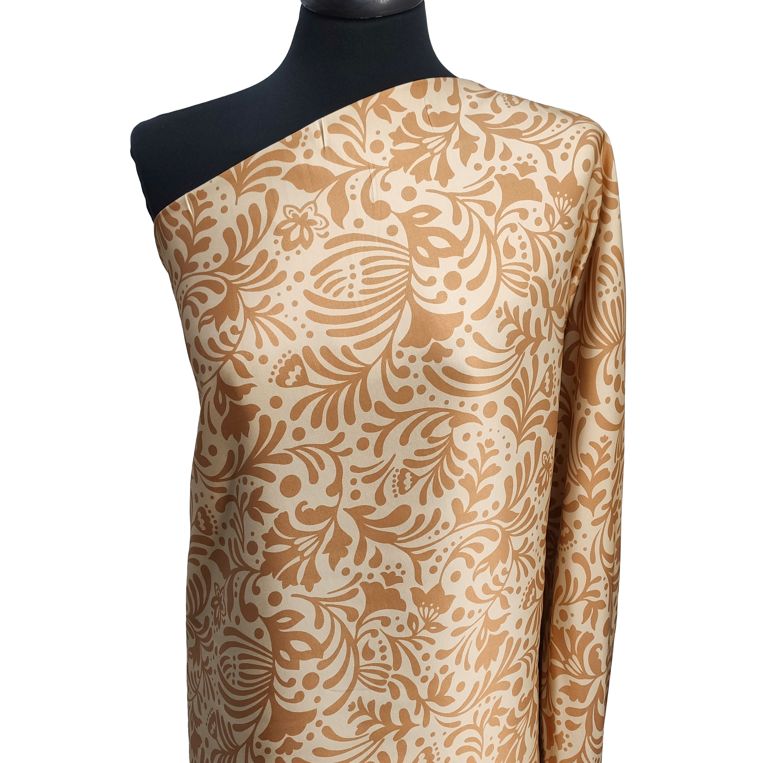 Satin Mixed Silk High Fashion Floral Fantasy Beige