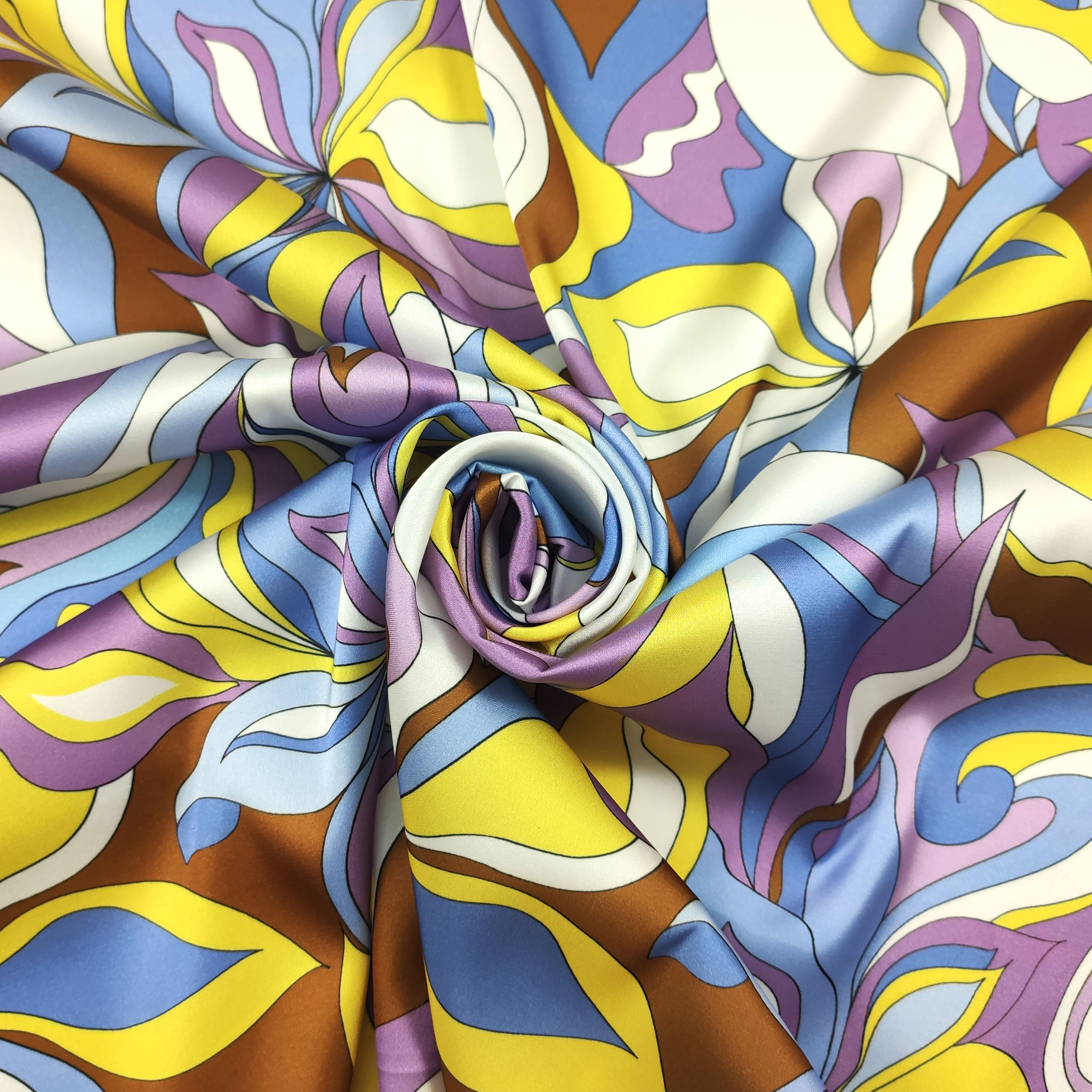Elasticated Satin Satin Fashion Abstract Flowers Lilac and Yellow