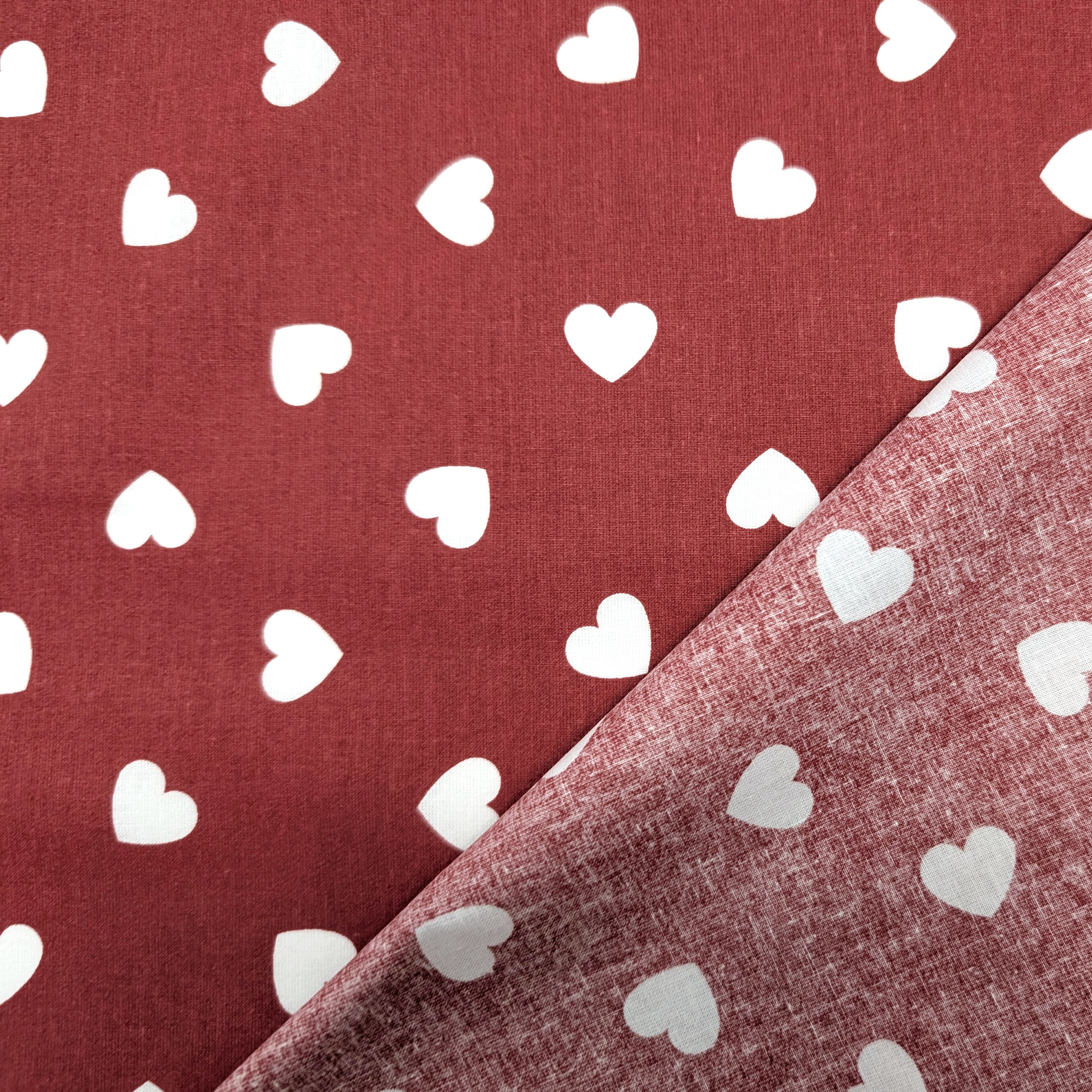Cotton Sheet White Hearts with Red Background Image