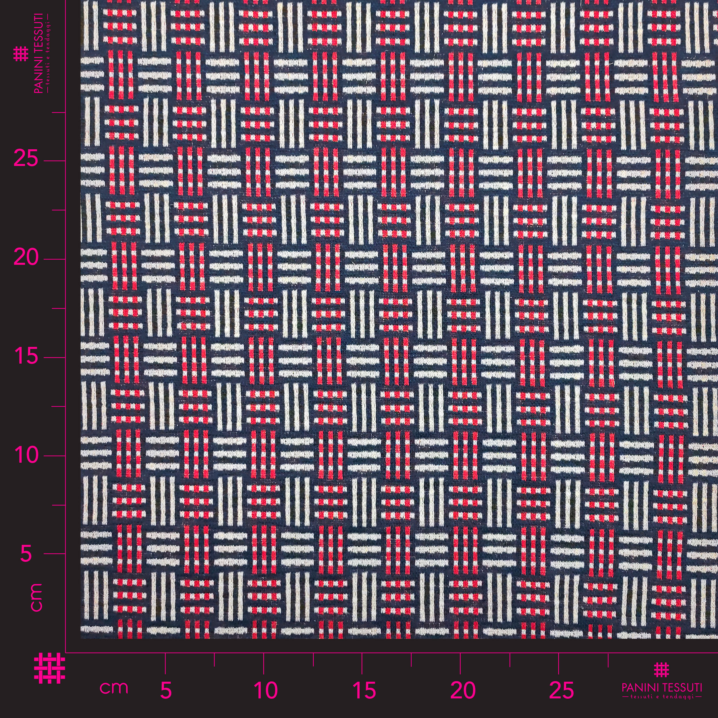 Tissu de coton mélangé Rouge et blanc Fond bleu géométrique Image