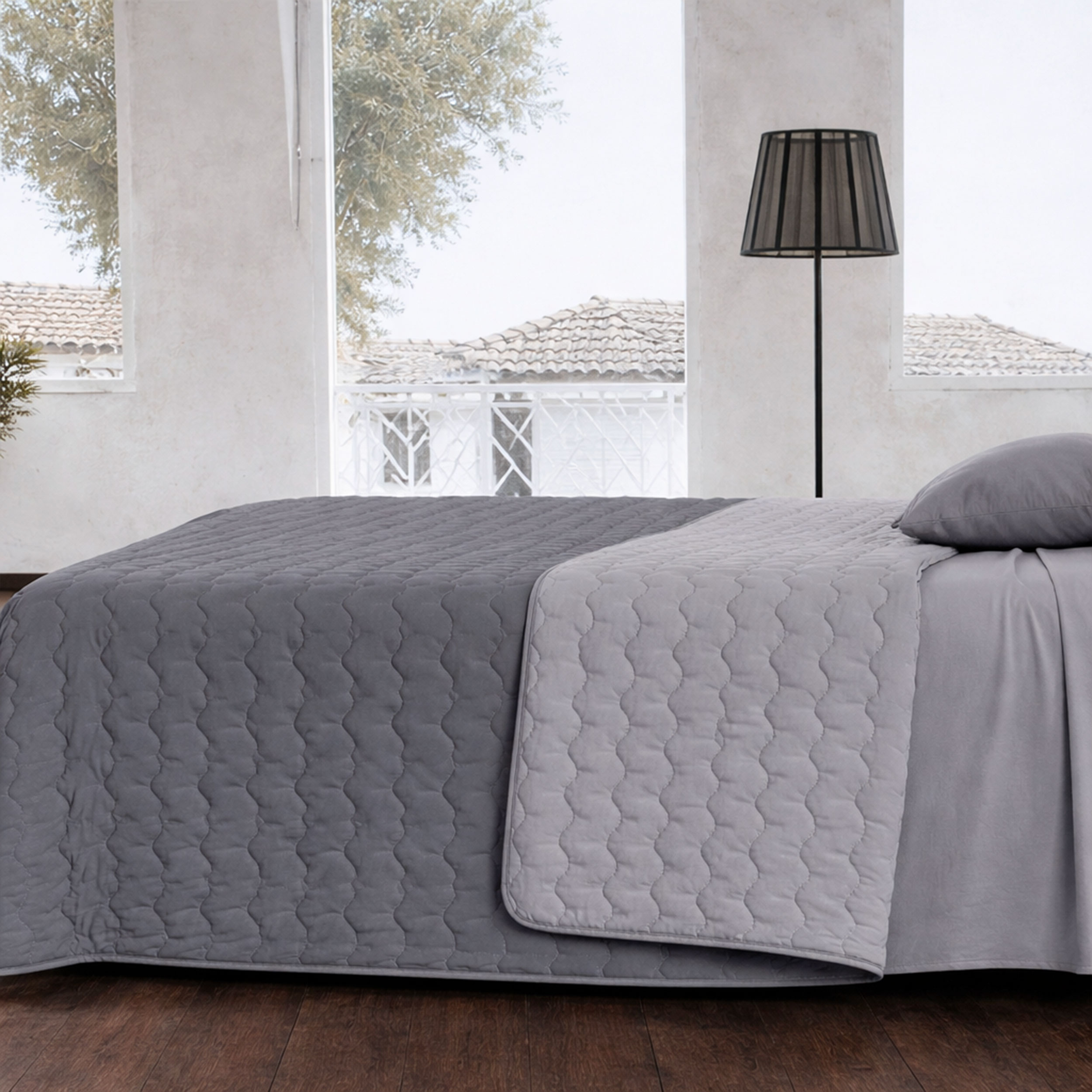 Lightweight Two-Tone Grey Quilted Single Image