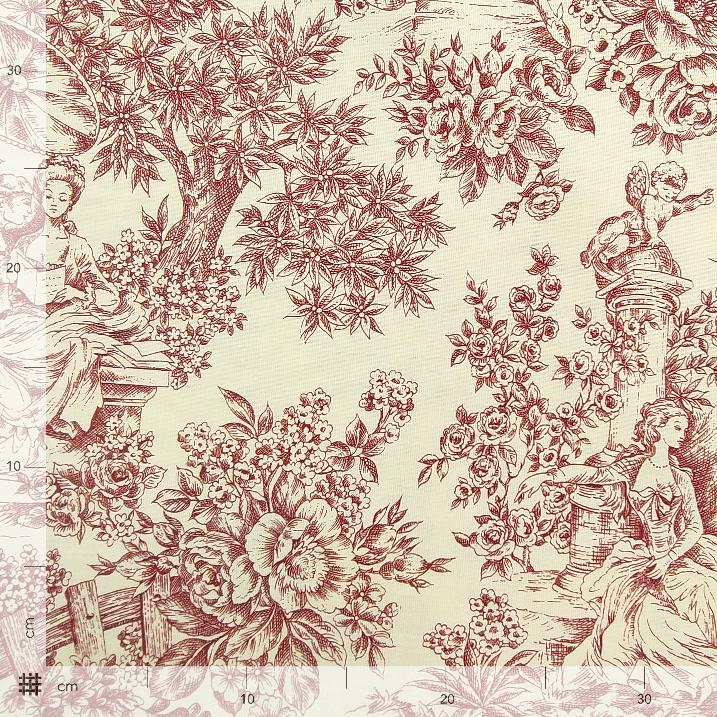 Panama Fabric Toile De Jouy Rouge Crème Fond