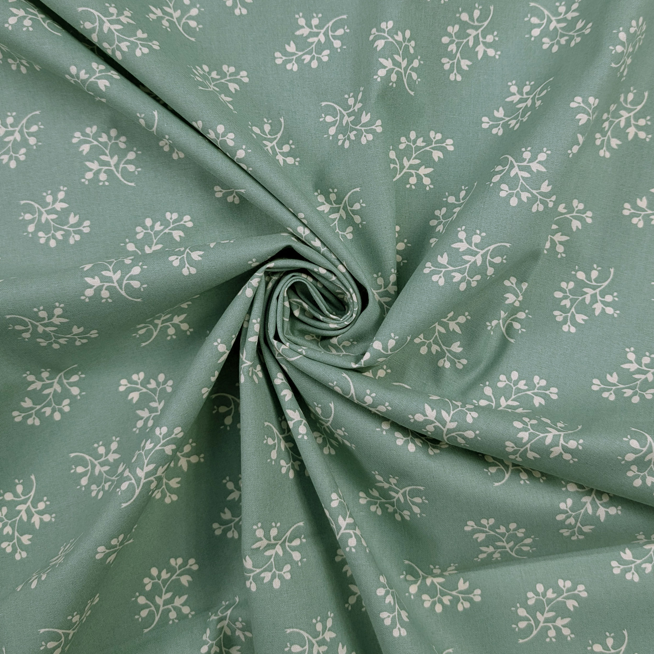 Poplin Cotton Flowers Background Sage Image