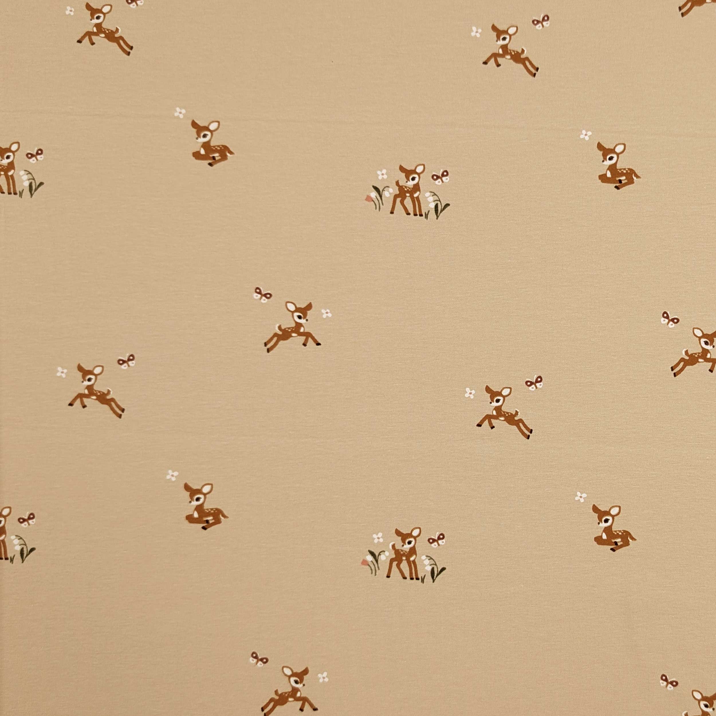 Jersey Cotton Background Beige with Fawns Image