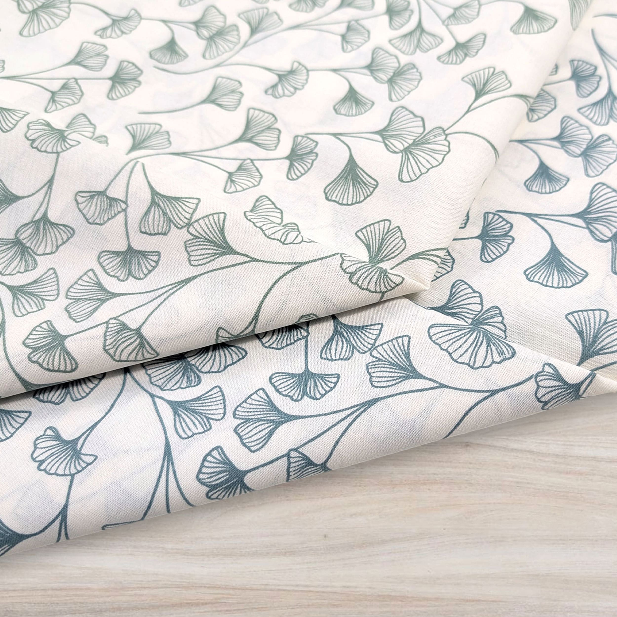 Poplin Cotton Leaves Background Green Grey Image