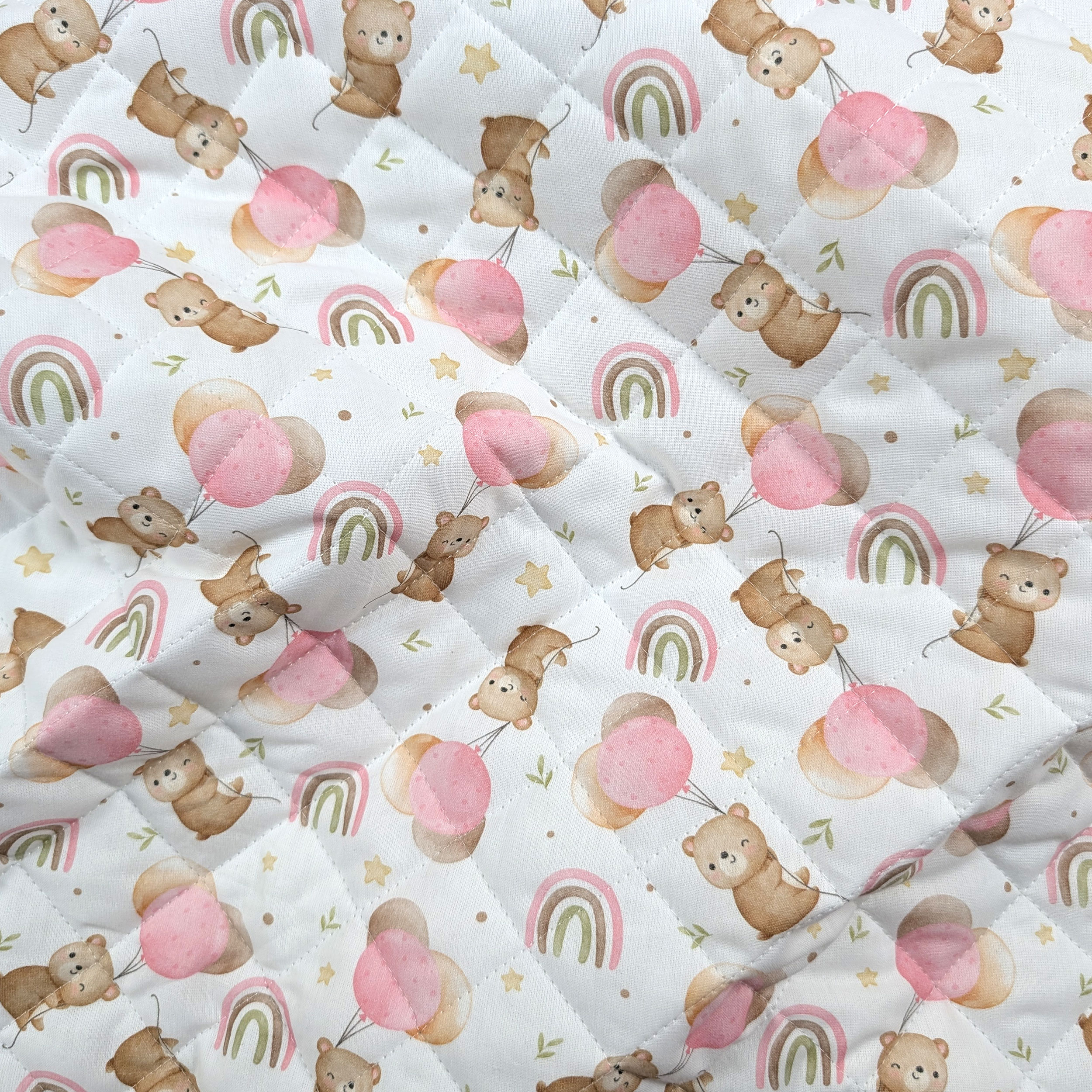 Pink Quilted Fabric with Bears and Balloons Image