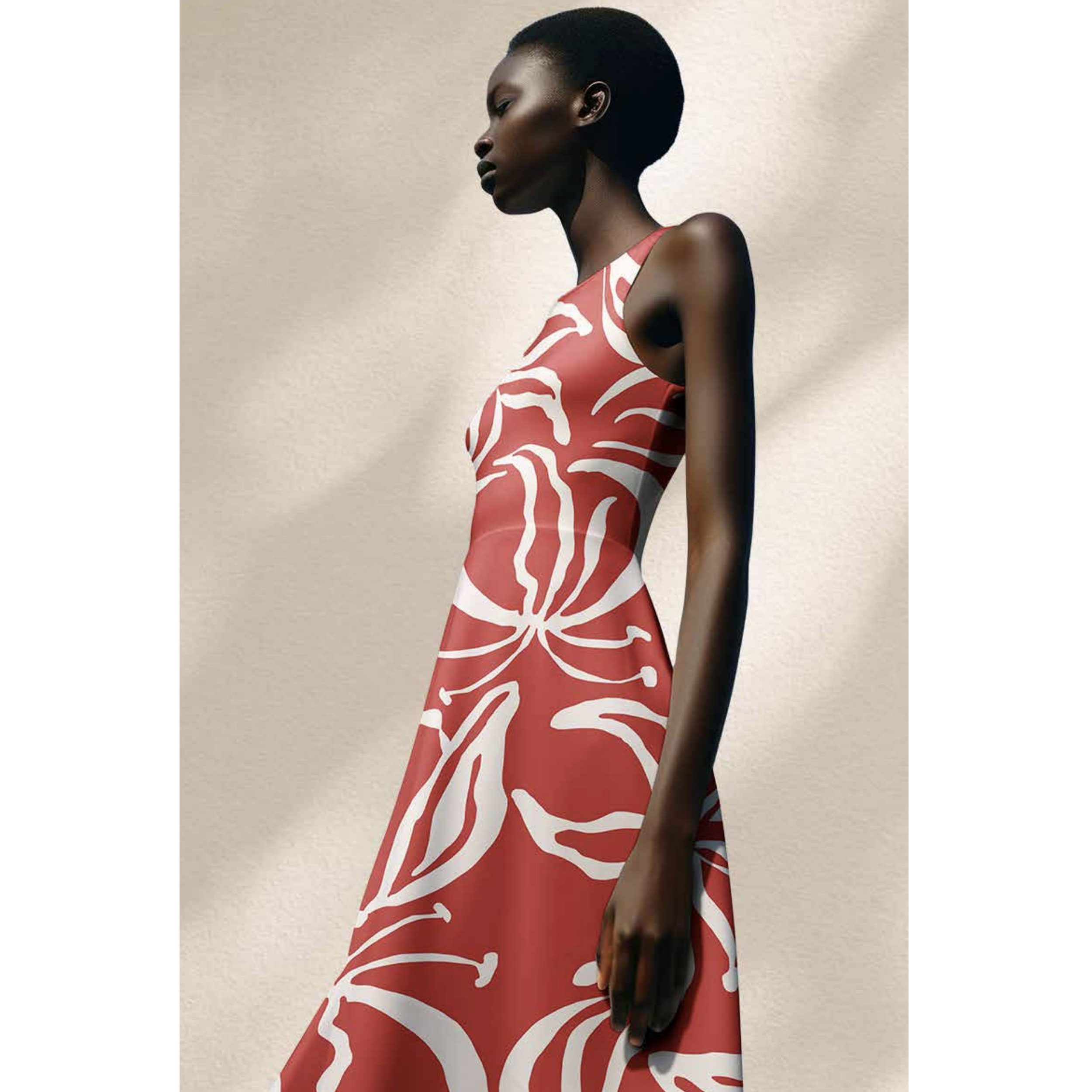 Viscose Tropical Flowers Red Background