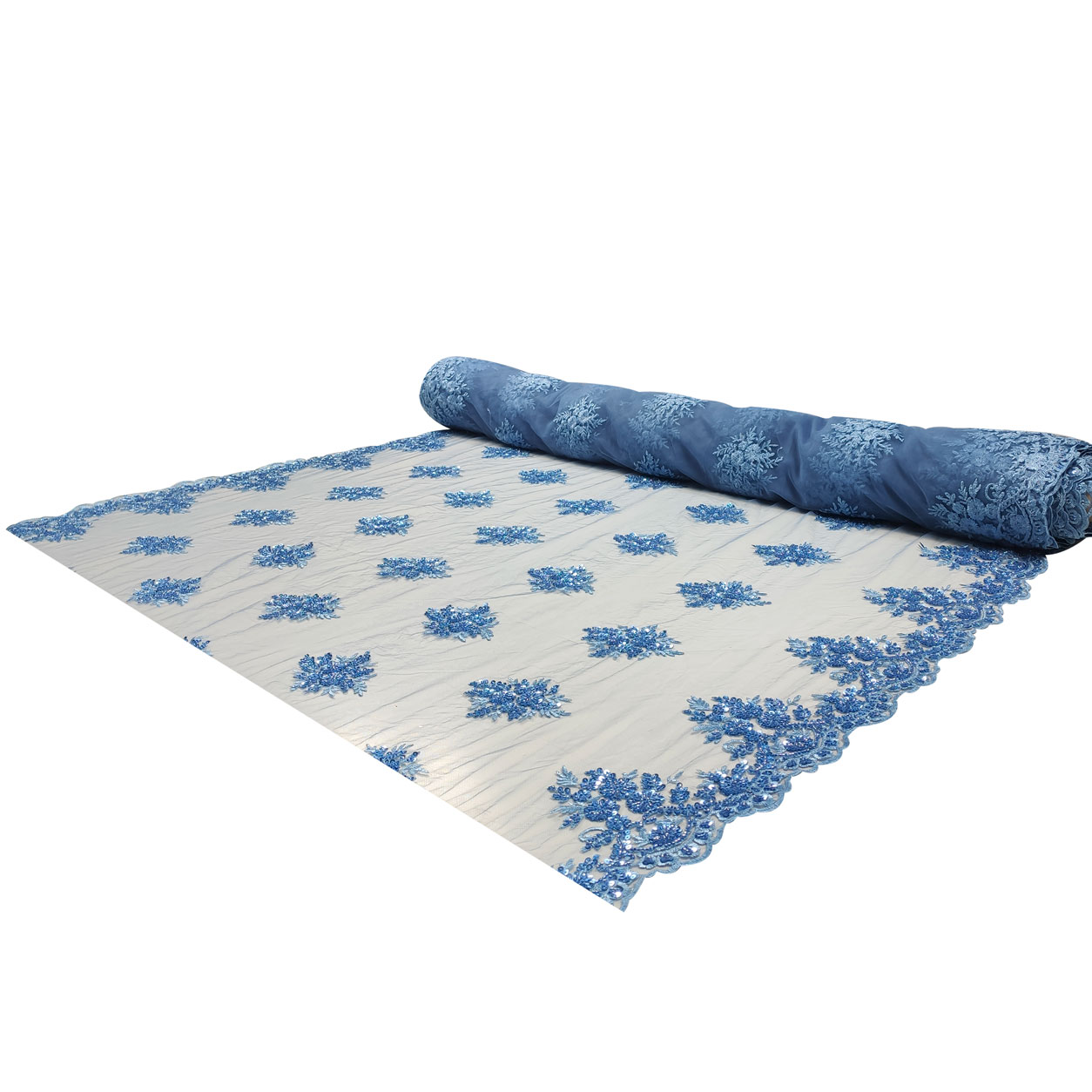  Doppelt bestickte Spitze mit Pailletten Hellblau