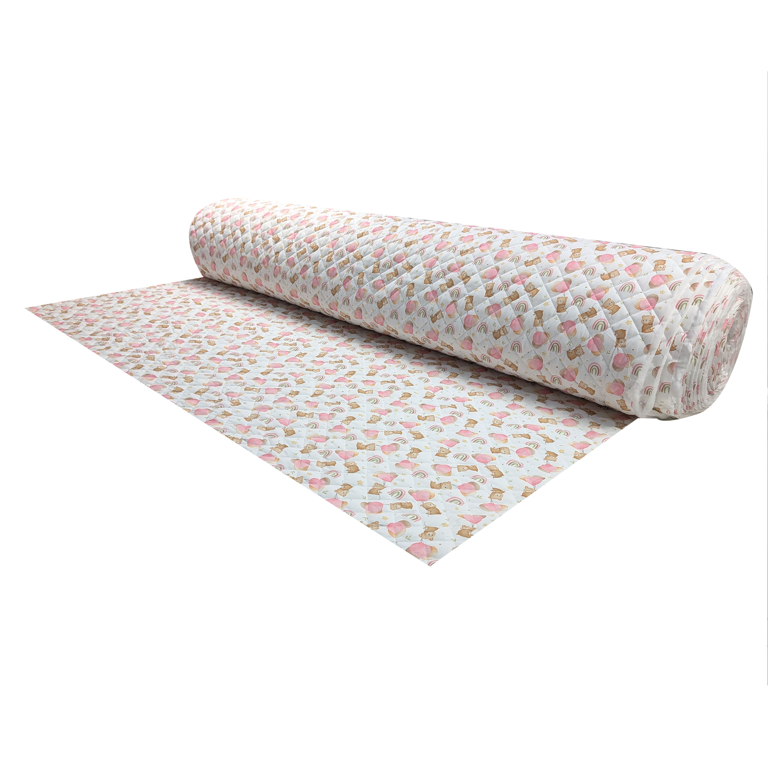 Pink Quilted Fabric with Bears and Balloons Image