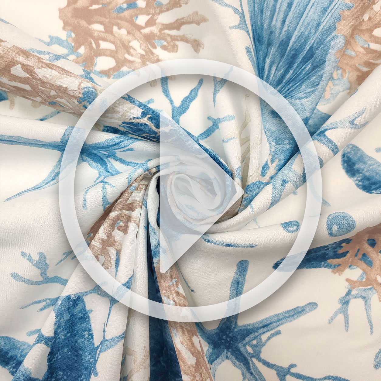 Tissu en coton avec étoiles de mer bleues et coraux Image