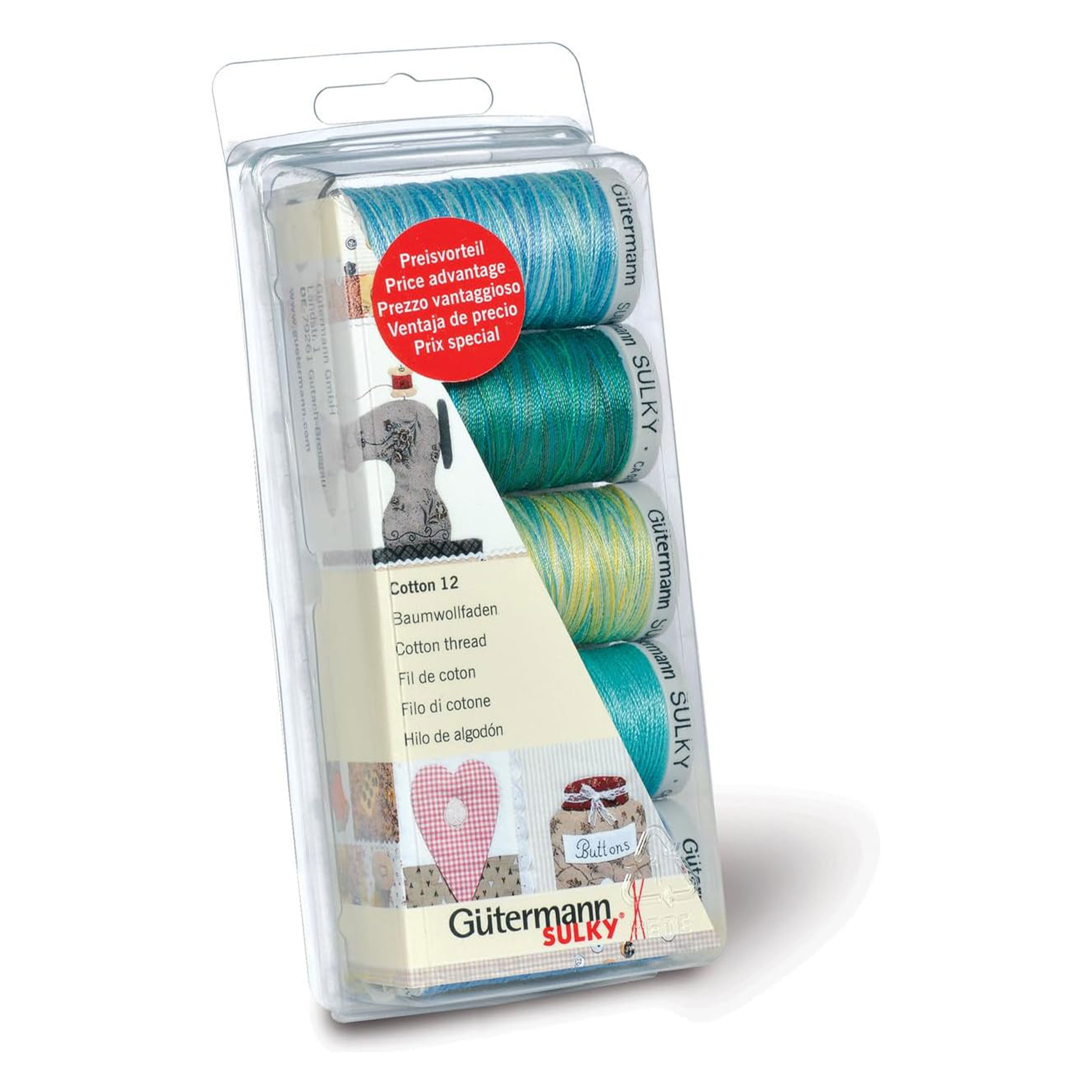 Gutermann Hilo de Algodón 200 m 5 Bobinas Tonos Verdes